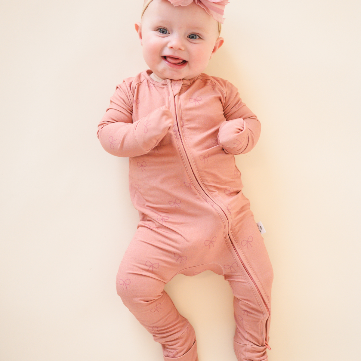 Bamboo 2-Way Convertible Zip Romper - Pink Bow (0-24m)