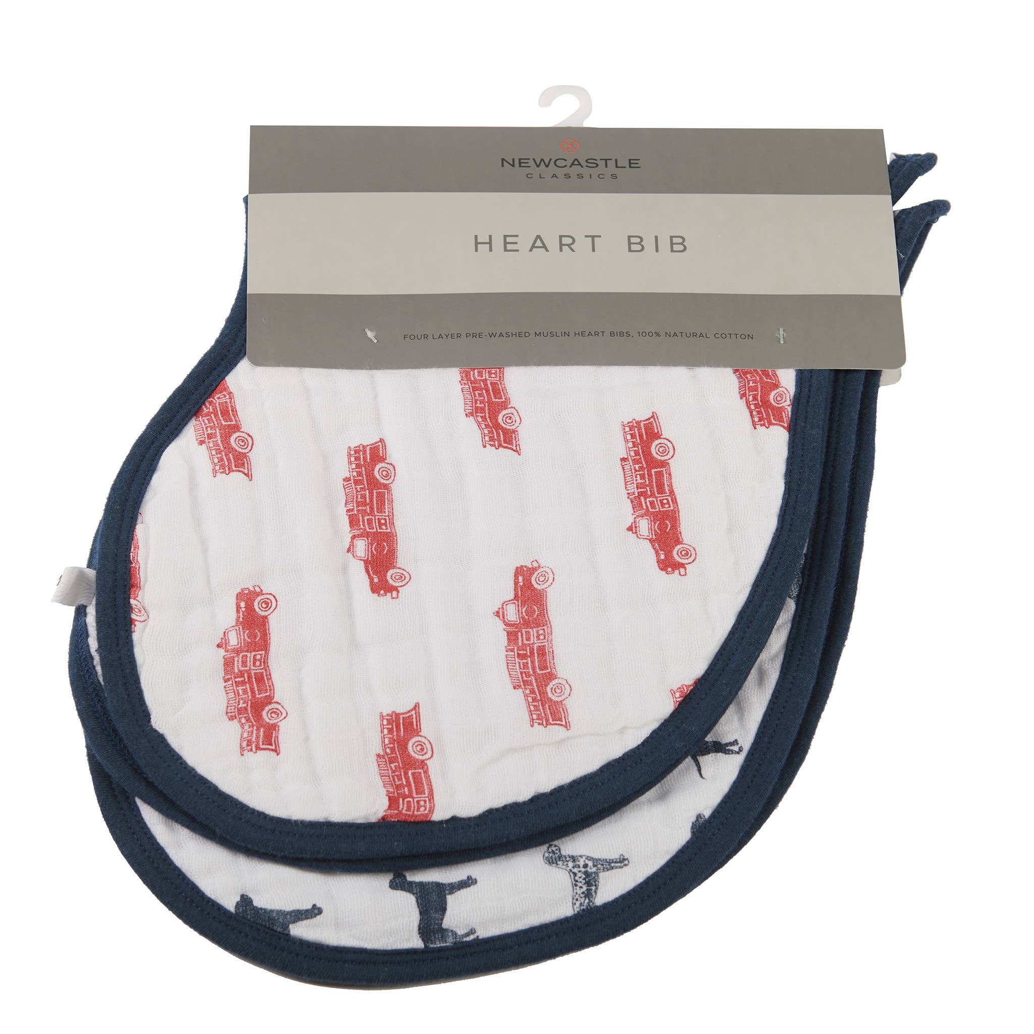 Fire Truck and Dalmatian Heart Bibs; Cotton - Set of 2