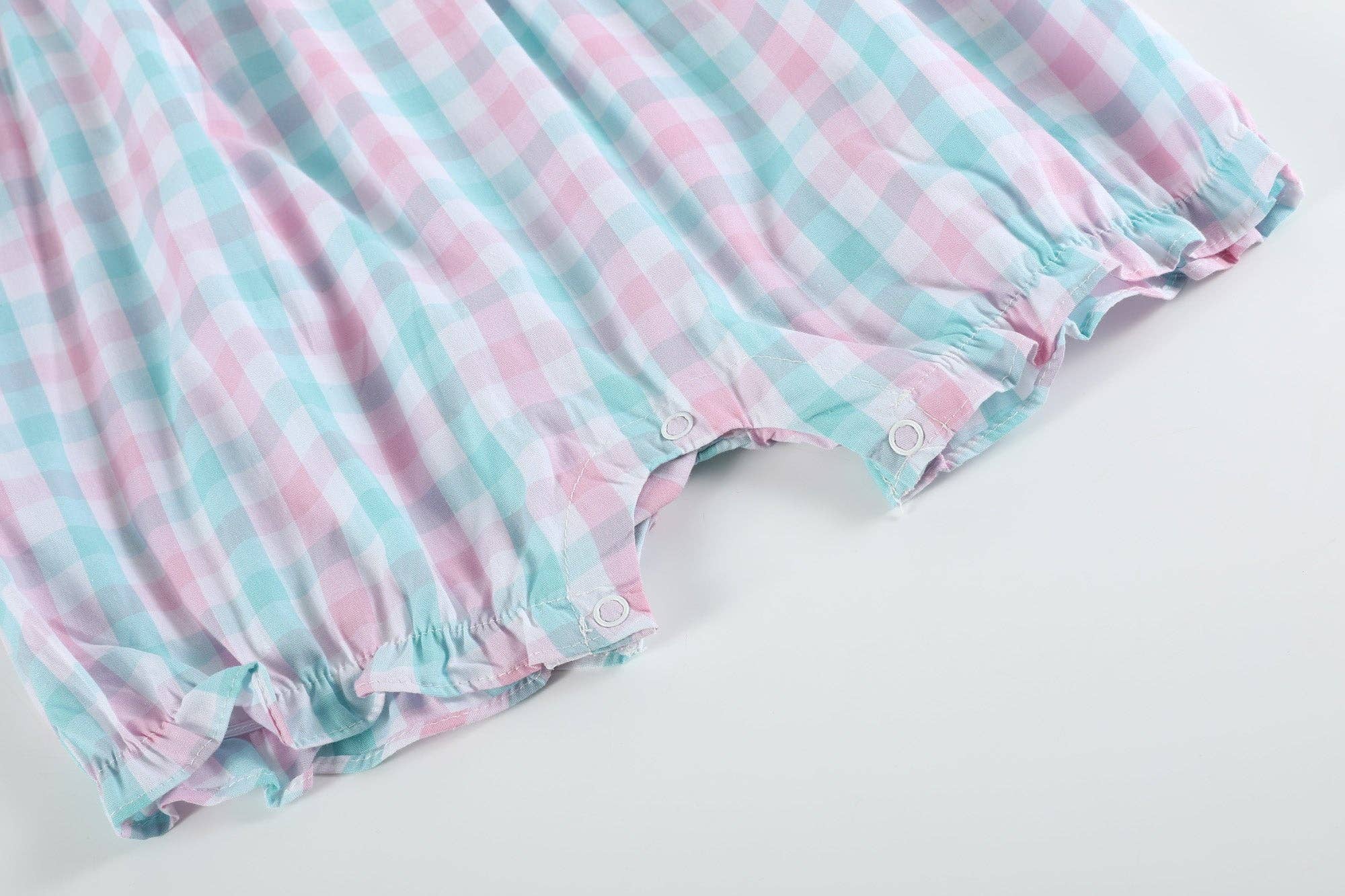 Pink and Aqua Gingham Collared Romper