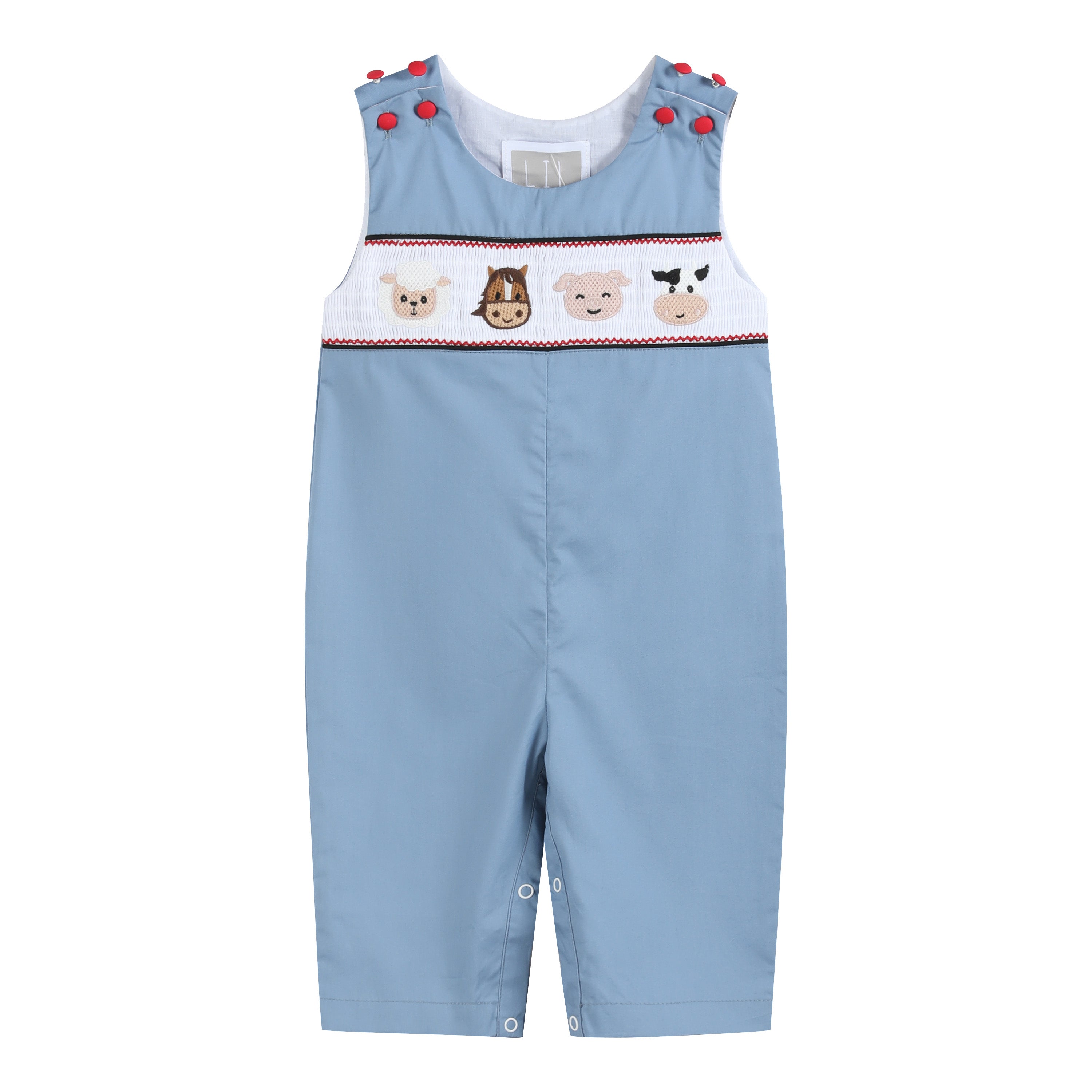 Blue Farm Animals Smocked Overalls