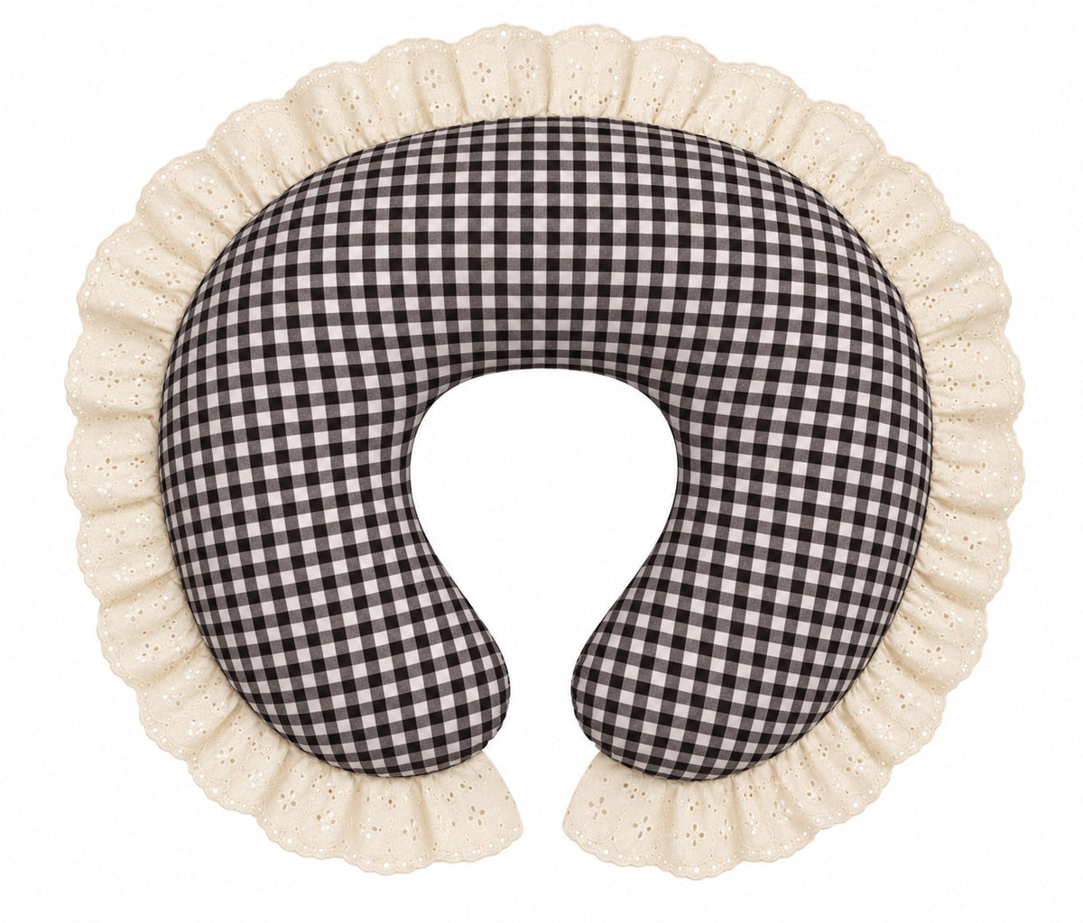 Gingham Ivory Eyelet Ruffle Original Nursing Pillow Cover