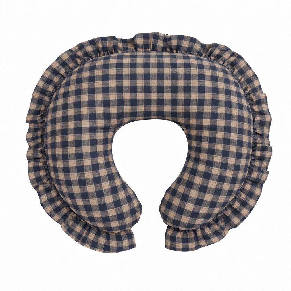 Blue Plaid Ruffle Nursing Pillow Cover