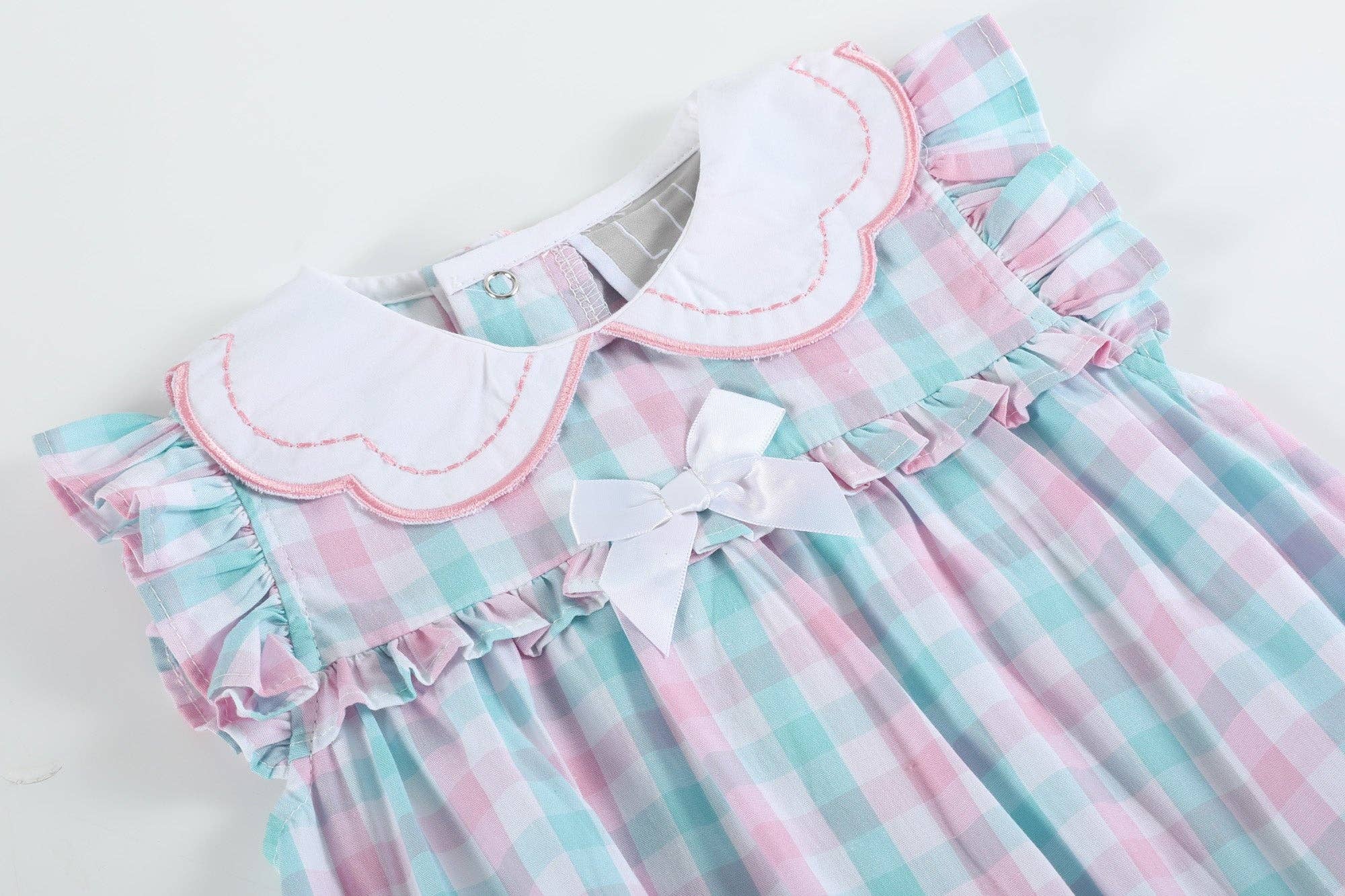 Pink and Aqua Gingham Collared Romper