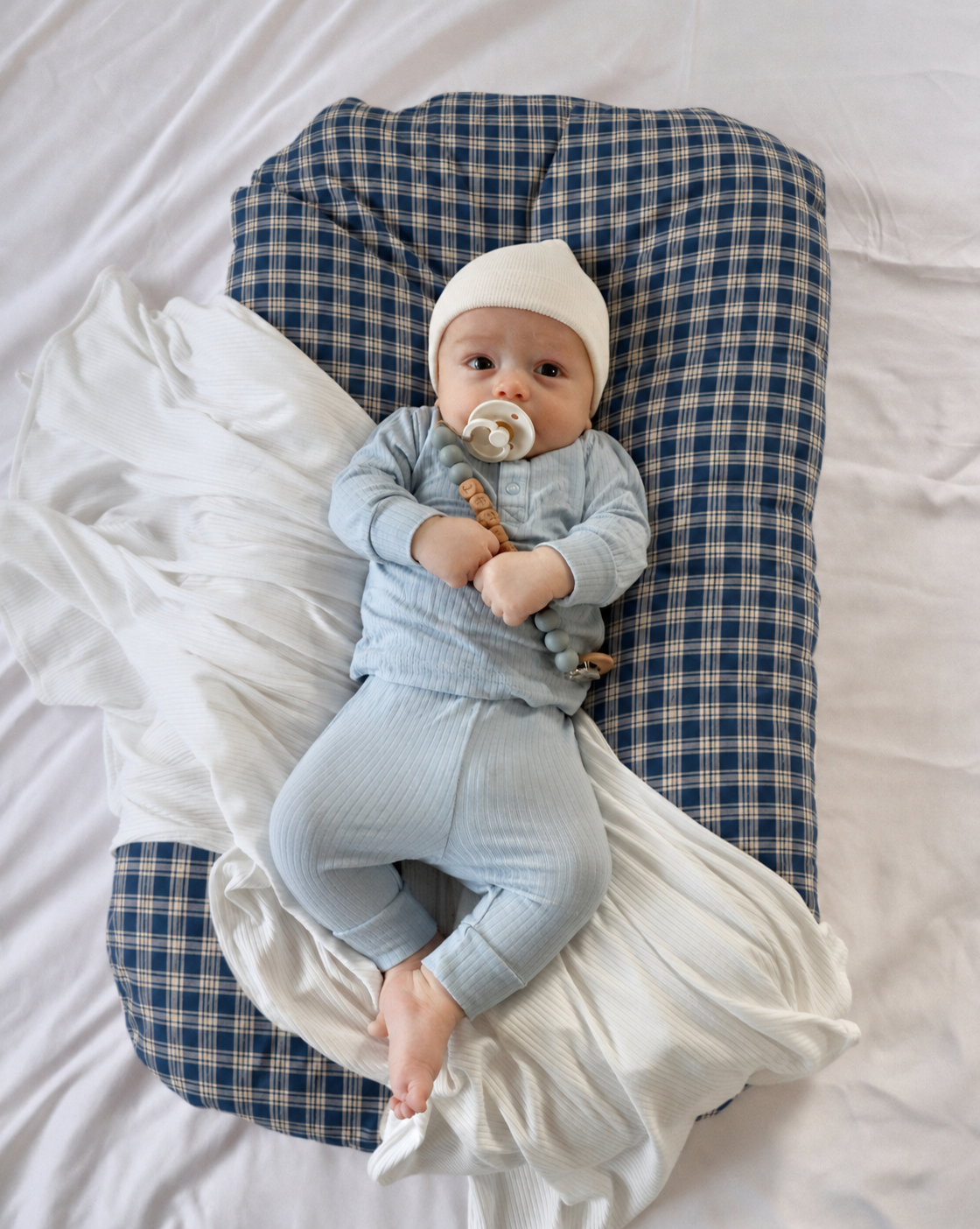 Blue Plaid Ruffle Baby Lounger Cover