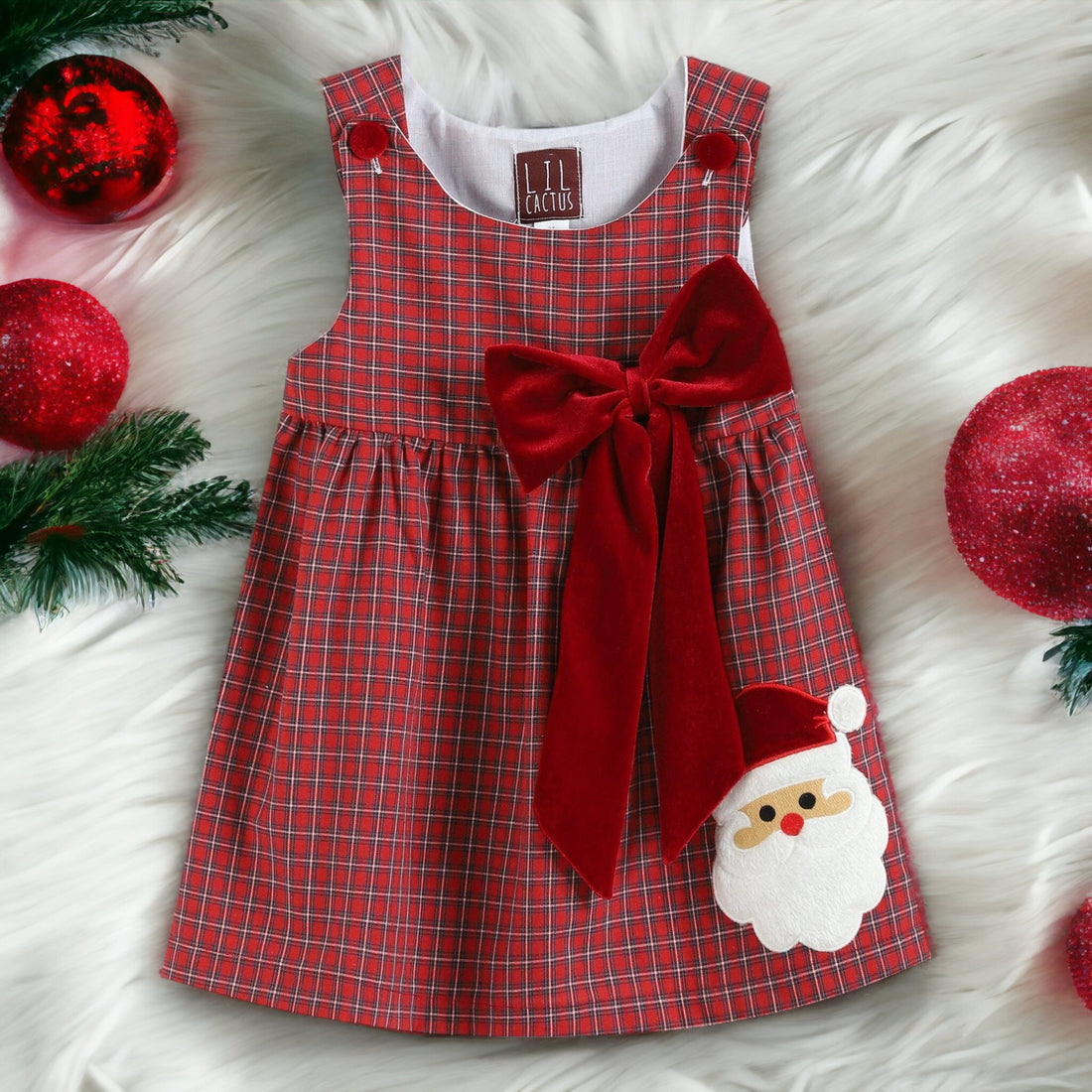 Baby Red Plaid Christmas Bow Jumper Dress - Gathering Littles