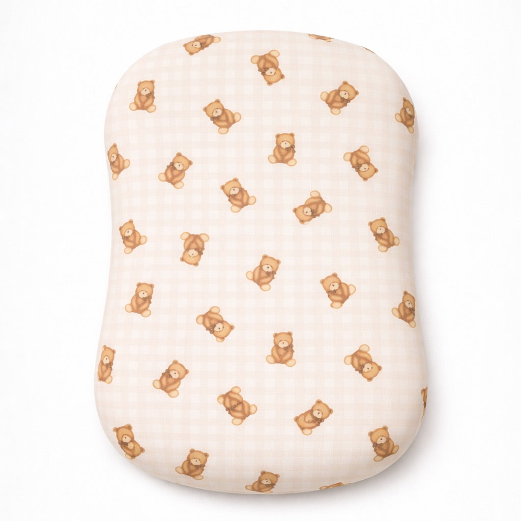 Beige Teddy Bear Gingham Ruffle Baby Lounger Cover