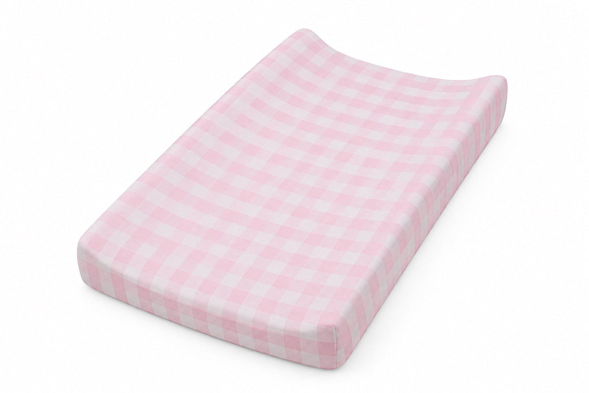 Light Pink Checkered Changing Pad Cover