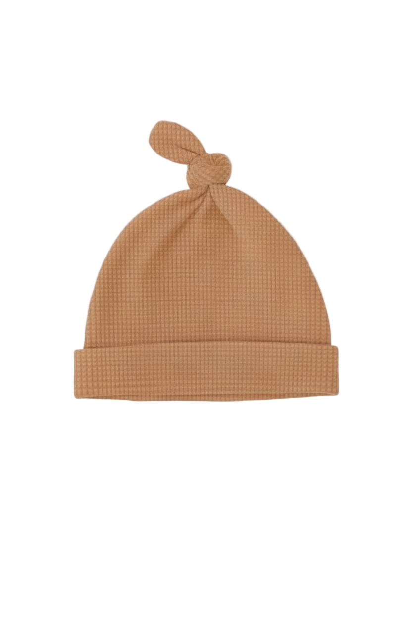 Caramel Brown Waffle Knit Newborn Baby Knot Hat