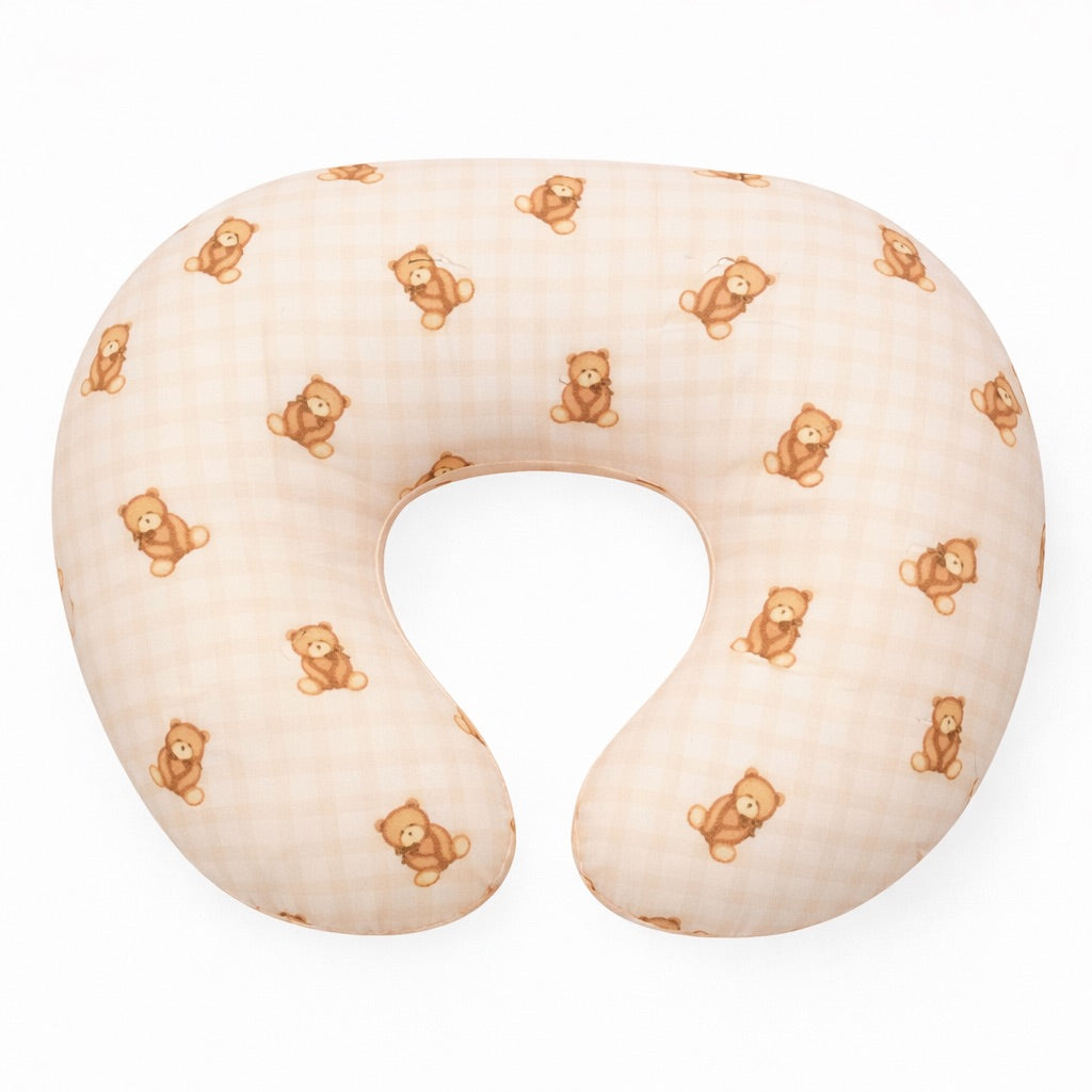 Beige Teddy Gingham Ruffle Nursing Pillow Cover