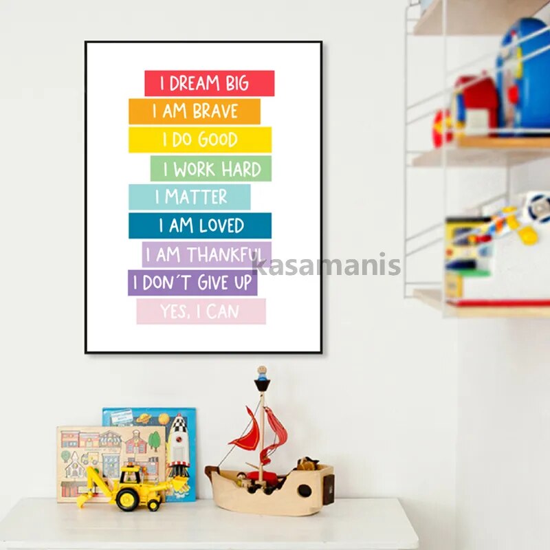 Kid Affirmations Encourage Quotes Prints Colorful Wall Art Canvas Painting Nursery Decor Kids Bedroom Sign Poster Playroom Decor - Gathering Littles