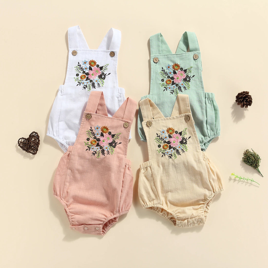 Lioraitiin 0-18m Infant Baby Girl Bodysuit Sleeveless Flower Bottom Button Adjustable Shoulder Strap Summer Clothing - Gathering Littles