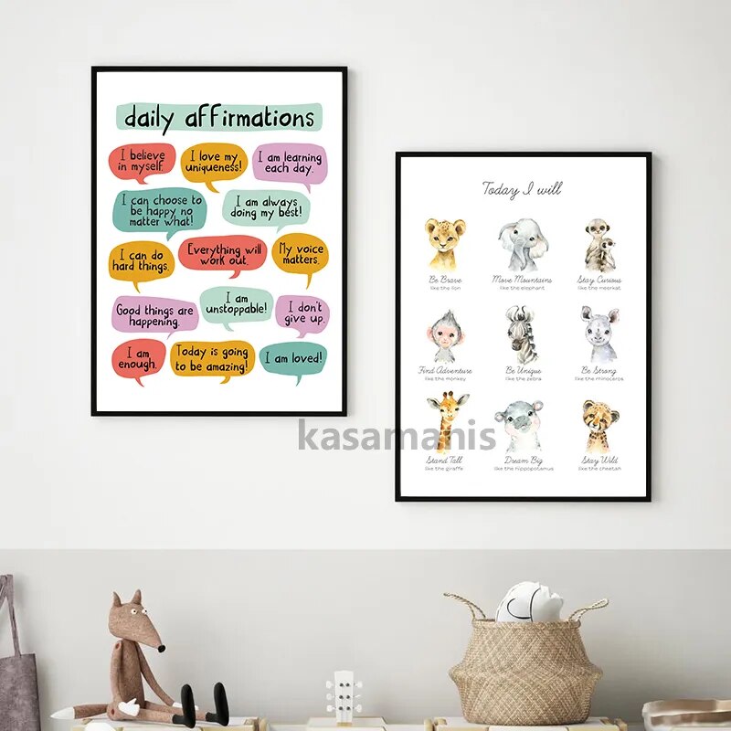 Kid Affirmations Encourage Quotes Prints Colorful Wall Art Canvas Painting Nursery Decor Kids Bedroom Sign Poster Playroom Decor - Gathering Littles