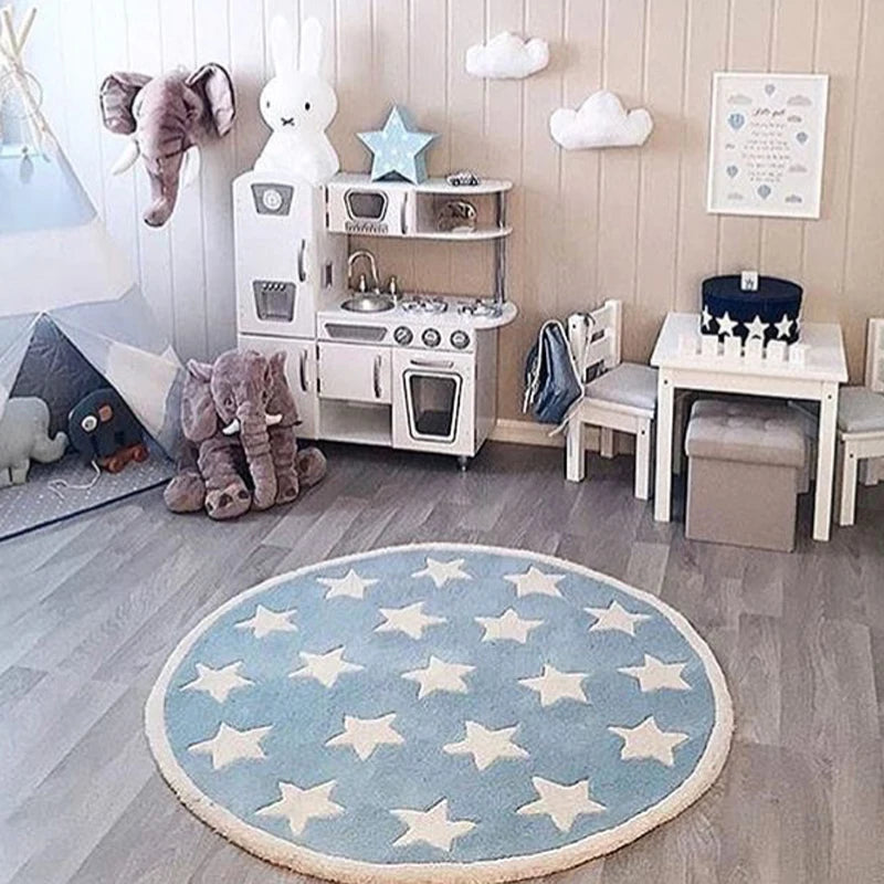 Star Rug Tapete Infantil Round Nordic Cotton Floor Mat Kilim Soft Blue Rugs for Baby Children Kids Bedroom Living Room Decor - Gathering Littles