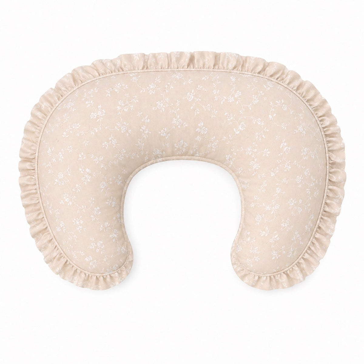 Beige White Floral Ruffle Nursing Pillow Cover