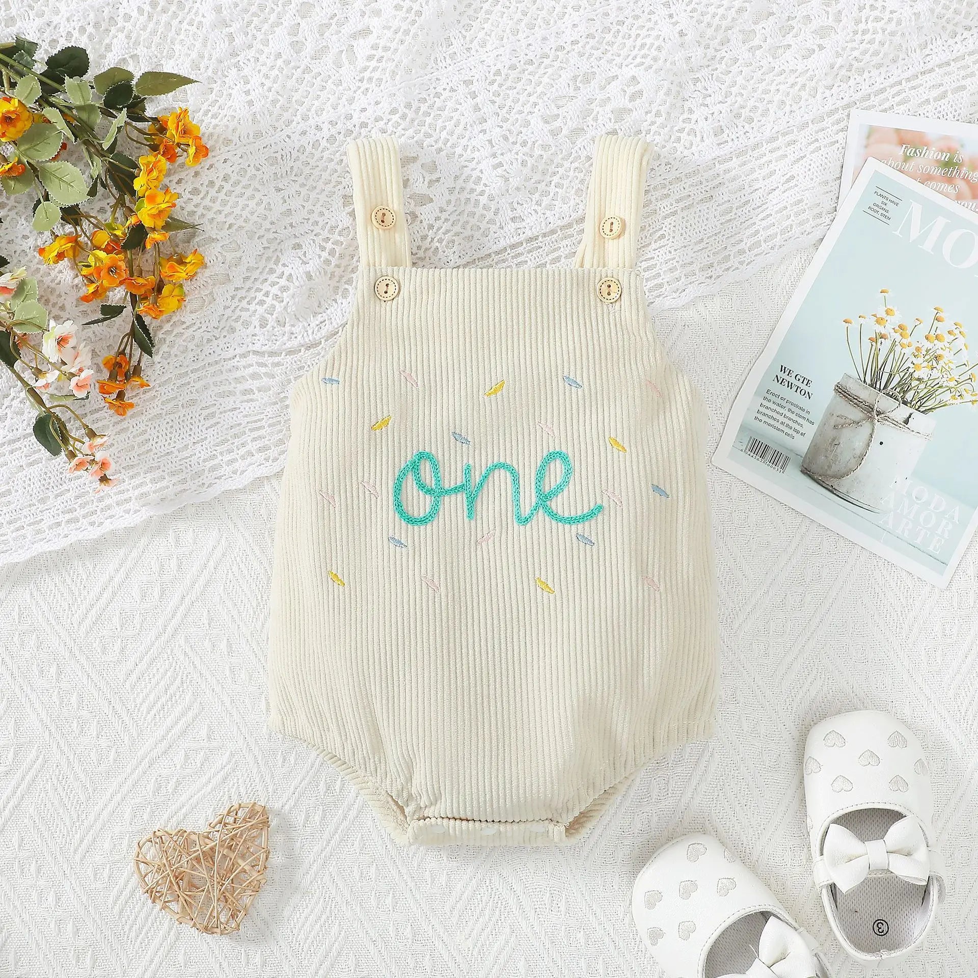 First Birthday Embroidered Corduroy Jumper