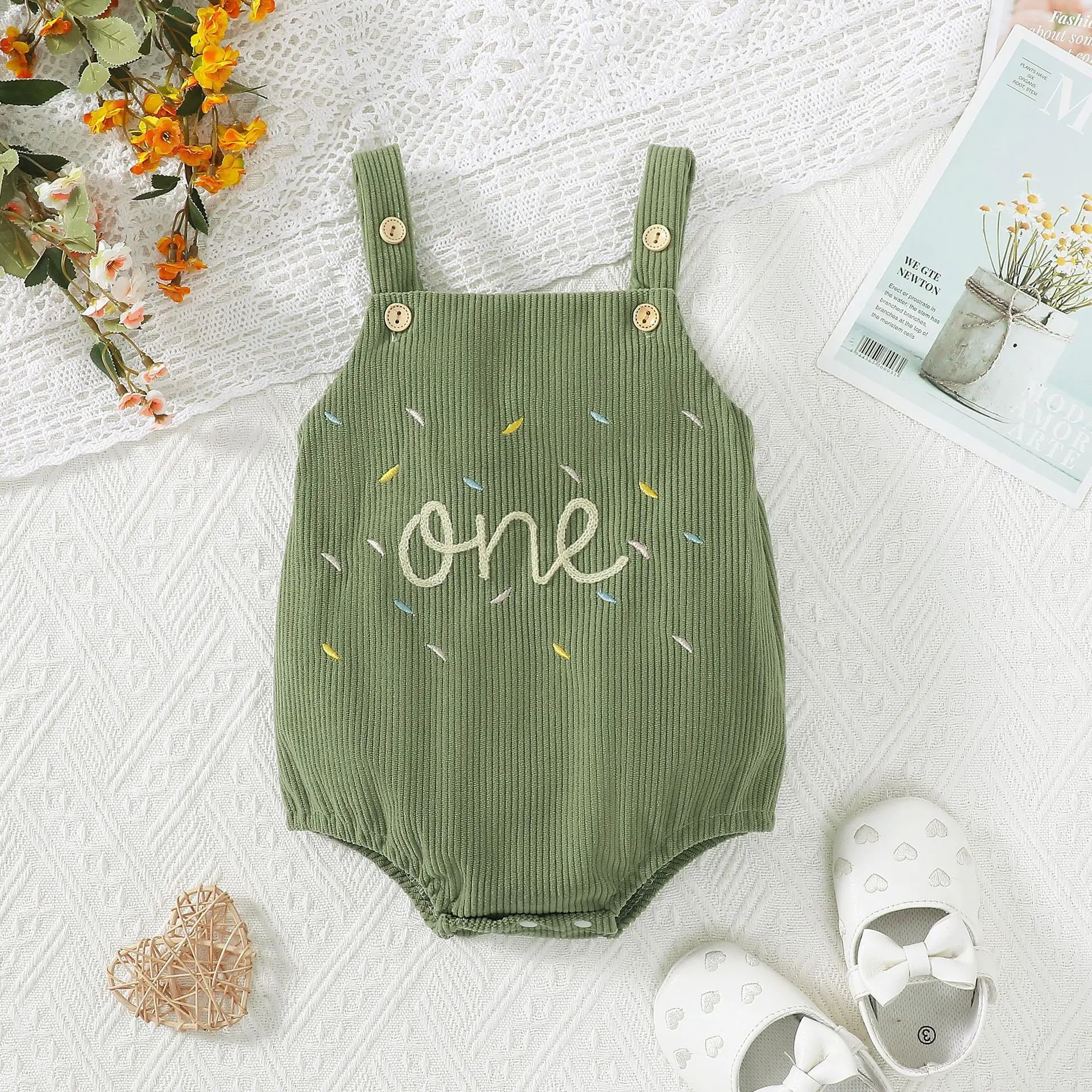 First Birthday Embroidered Corduroy Jumper