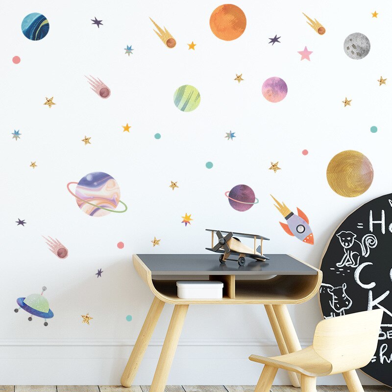 Cartoon Universe Planet Self-adhesive Wall Stickers Home PVC Removable Decals for Nursery Kids Bedroom Kindergarten DIY Posters - Gathering Littles