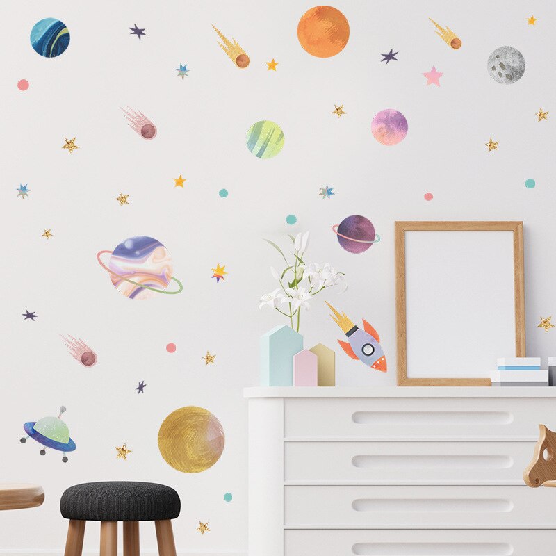 Cartoon Universe Planet Self-adhesive Wall Stickers Home PVC Removable Decals for Nursery Kids Bedroom Kindergarten DIY Posters - Gathering Littles