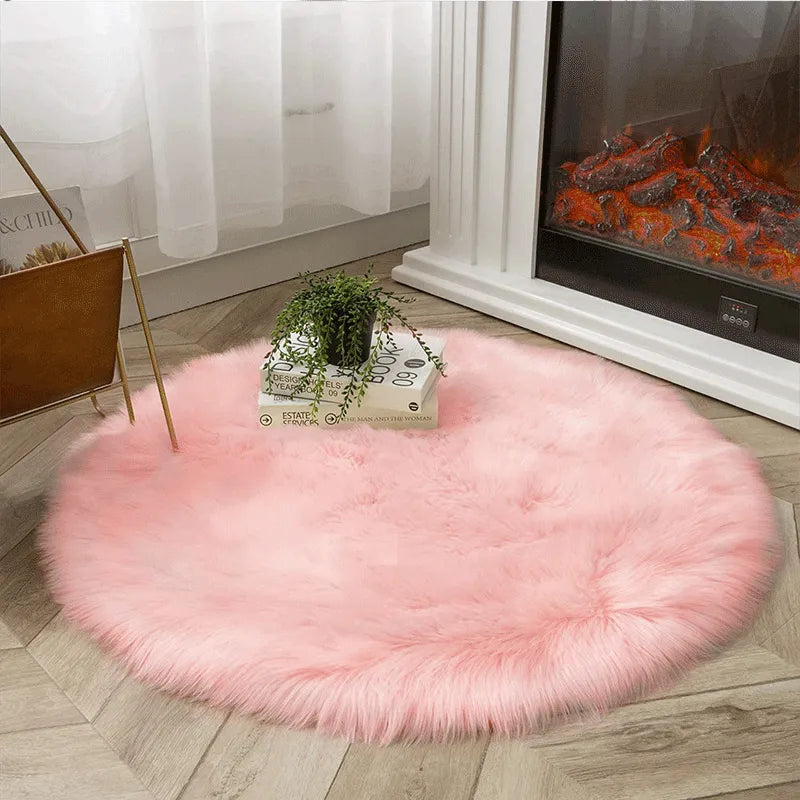 Soft Fluffy Fur Carpet Round Hairy Pink Rug Bedroom Floor Carpet for Living Room Sofa Chair Cushion Furry Kids Children Room Mat - Gathering Littles