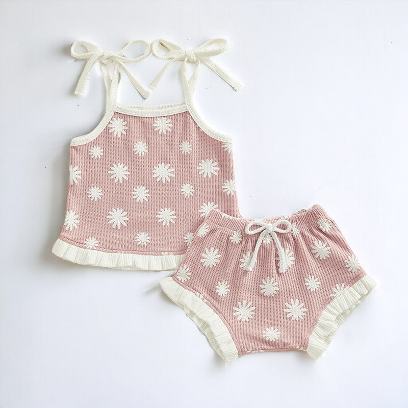 Waffle Floral Newborn Baby Girl Top and Shorts - Gathering Littles