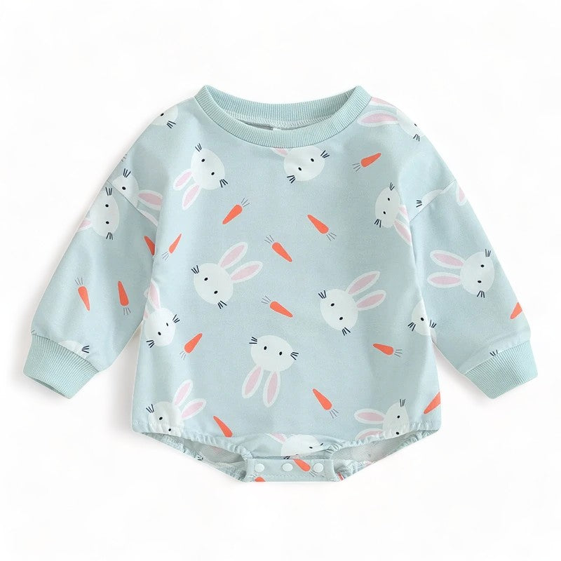 Baby Girls Easter Sweatshirt Romper with Bunny Print - Gathering Littles