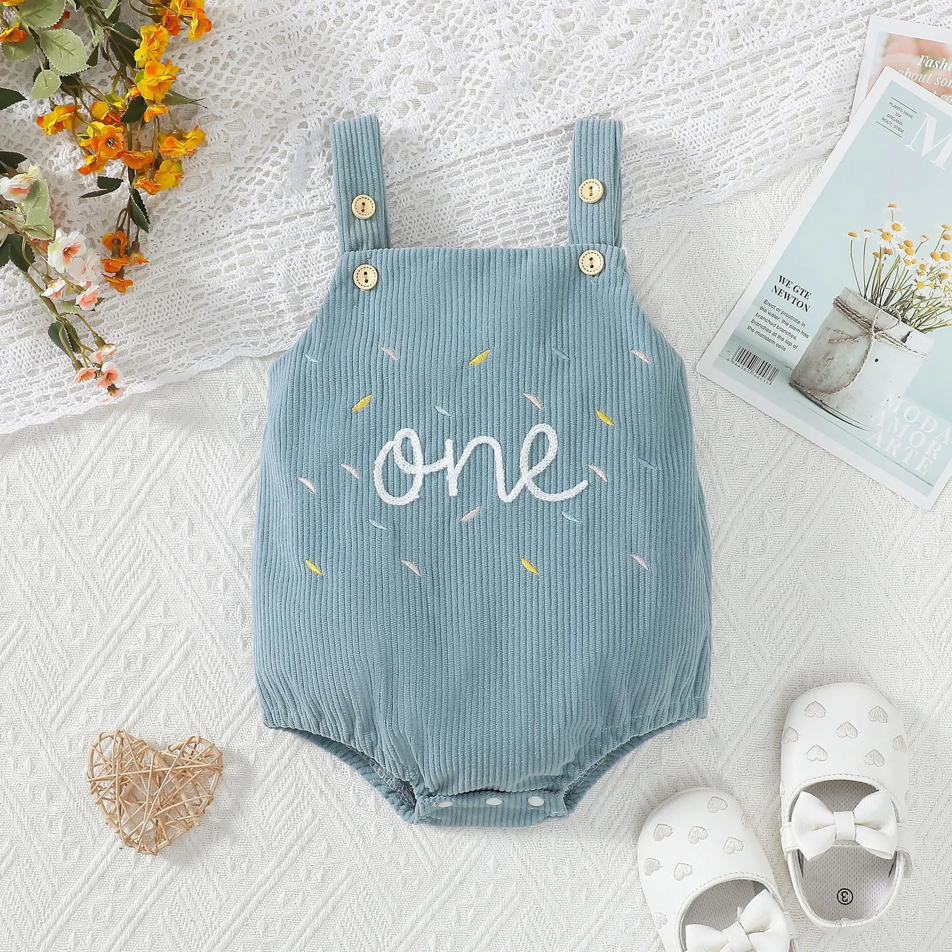 First Birthday Embroidered Corduroy Jumper