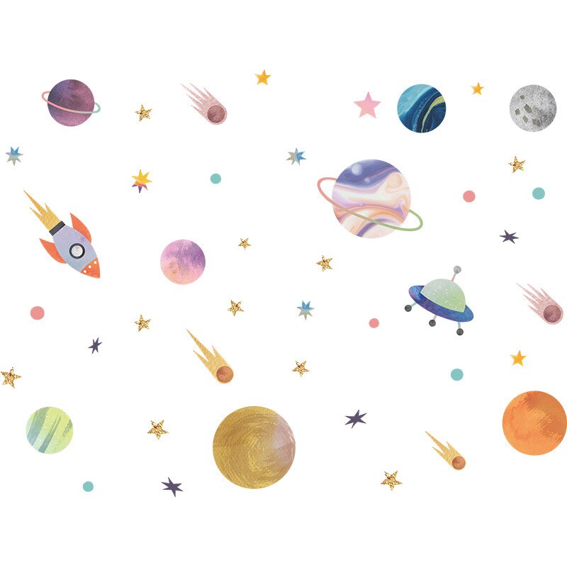 Cartoon Universe Planet Self-adhesive Wall Stickers Home PVC Removable Decals for Nursery Kids Bedroom Kindergarten DIY Posters - Gathering Littles