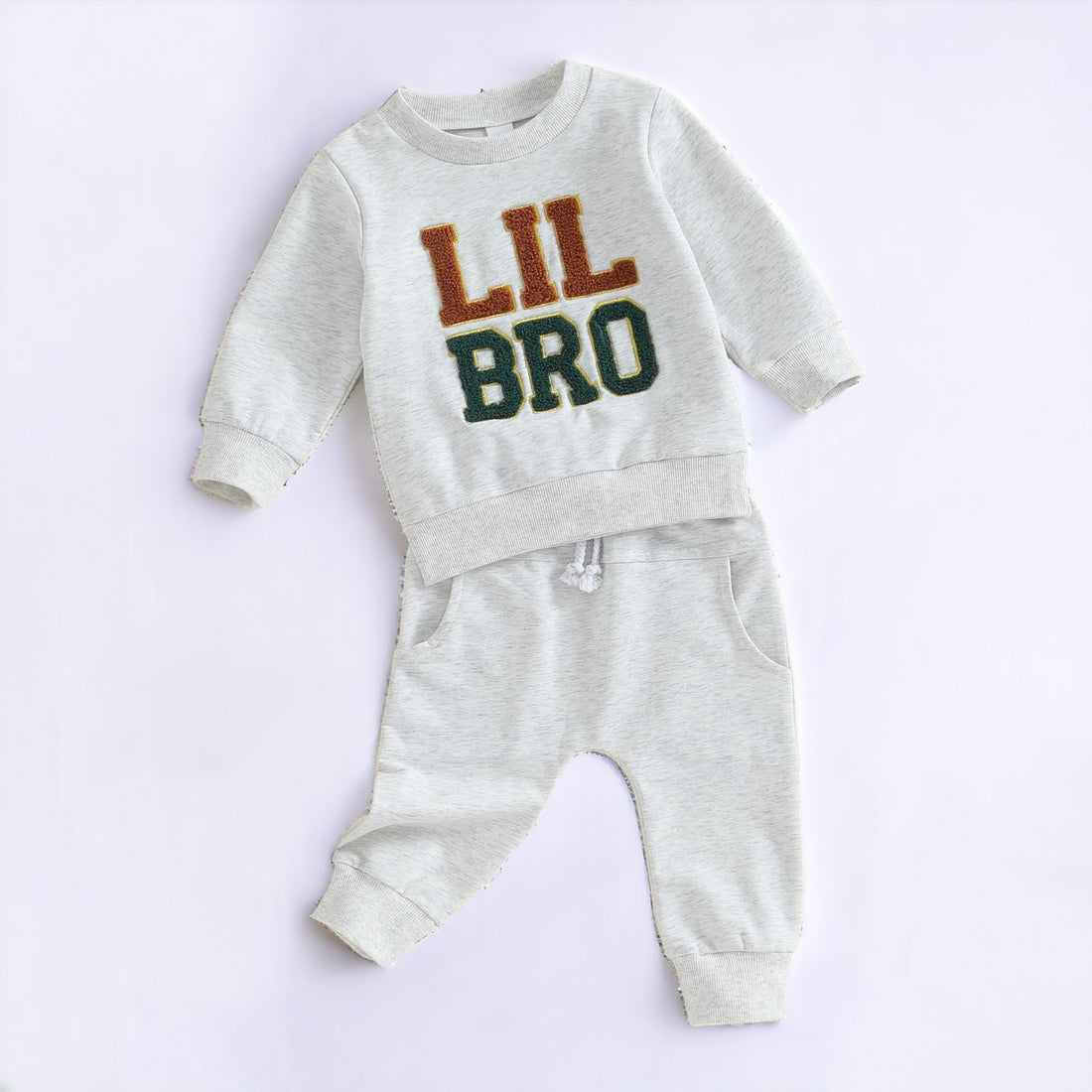 Big Bro Lil Bro Sibling Matching Embroidery Patch Sweatsuit Set - Gathering Littles