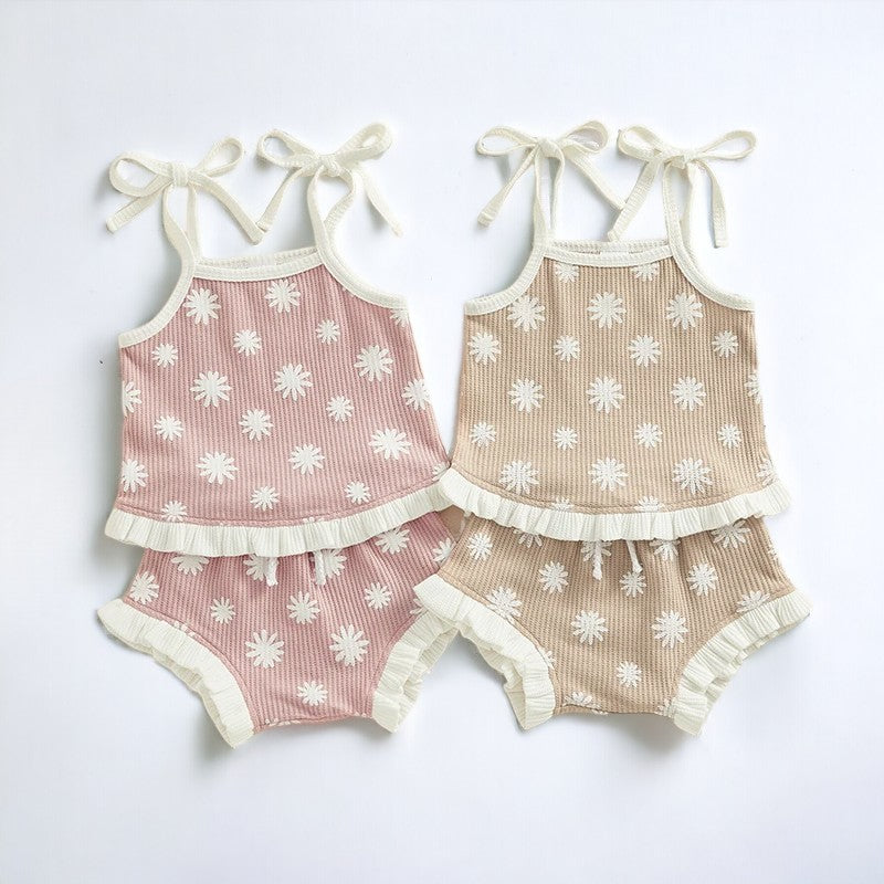 Waffle Floral Newborn Baby Girl Top and Shorts - Gathering Littles