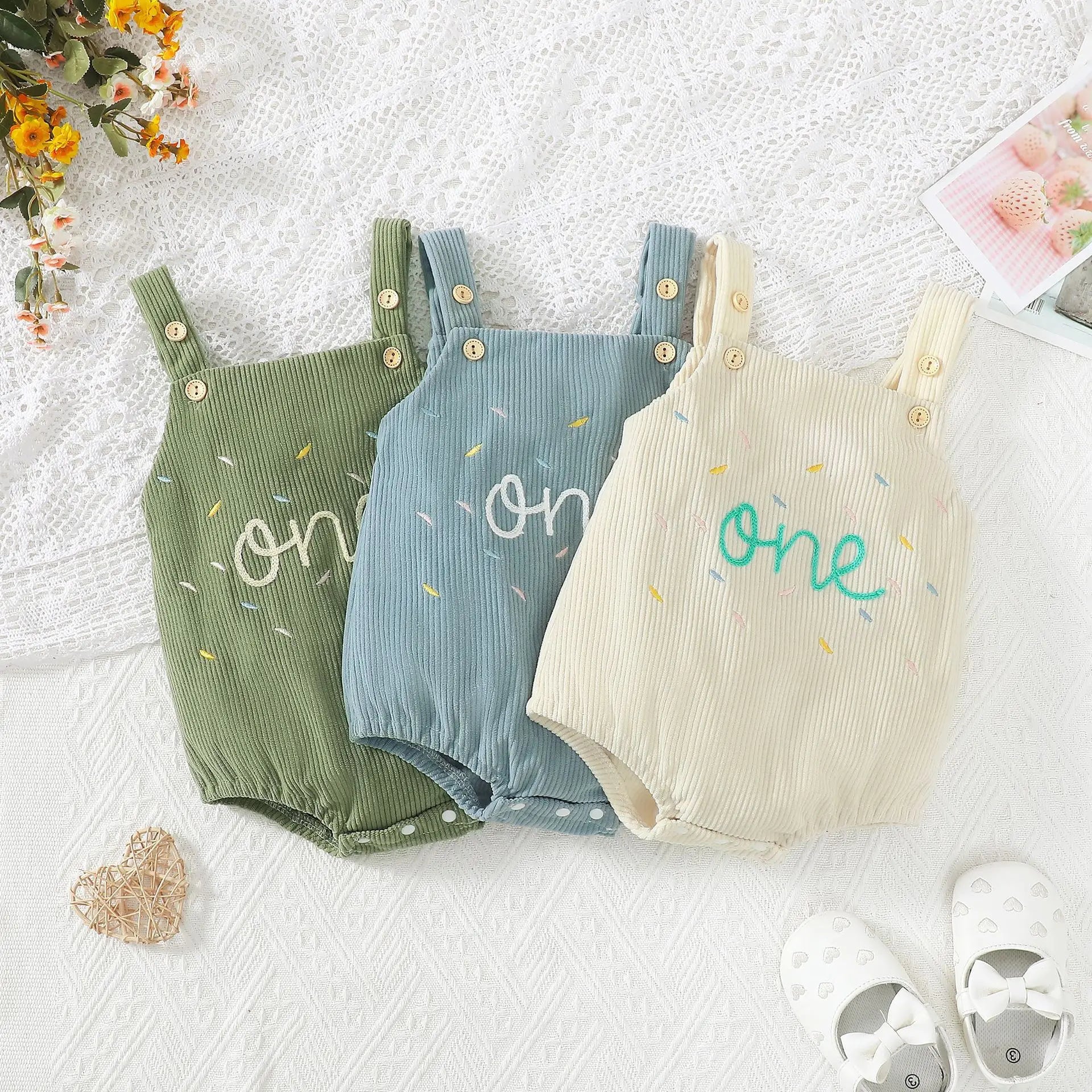First Birthday Embroidered Corduroy Jumper