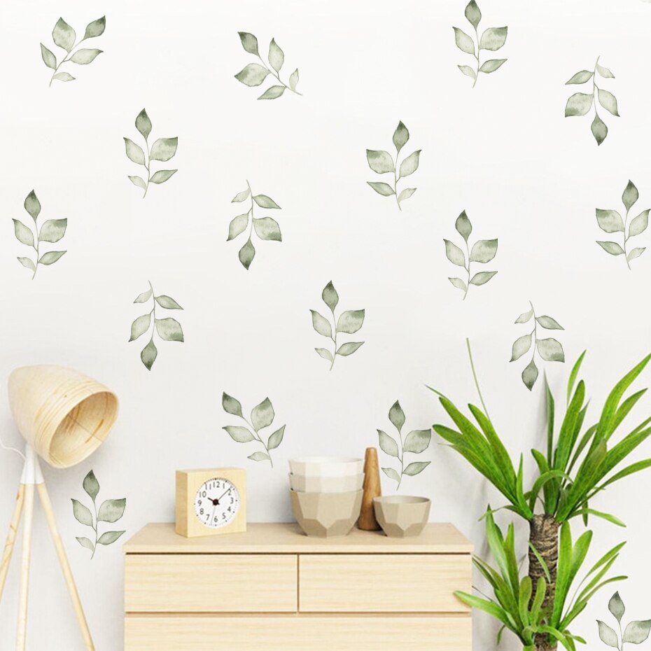 Boho Green Leaves Watercolor Wall Stickers Nursery Art Kids Room Removable Wall Decals Modern Children Interior Home Decoration - Gathering Littles