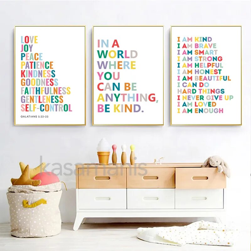 Kid Affirmations Encourage Quotes Prints Colorful Wall Art Canvas Painting Nursery Decor Kids Bedroom Sign Poster Playroom Decor - Gathering Littles