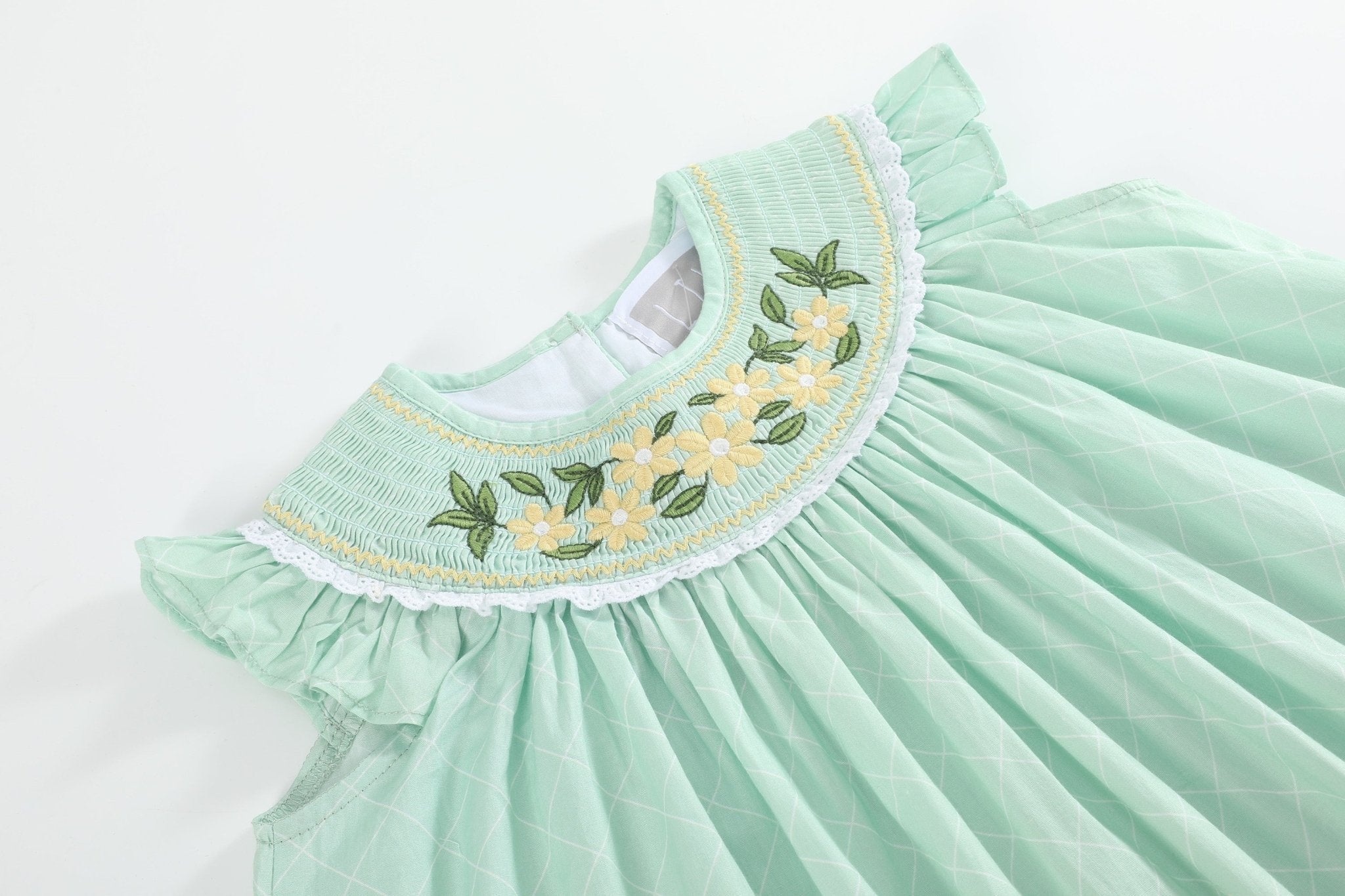 Aqua Daisy Smocked Bishop Dress
