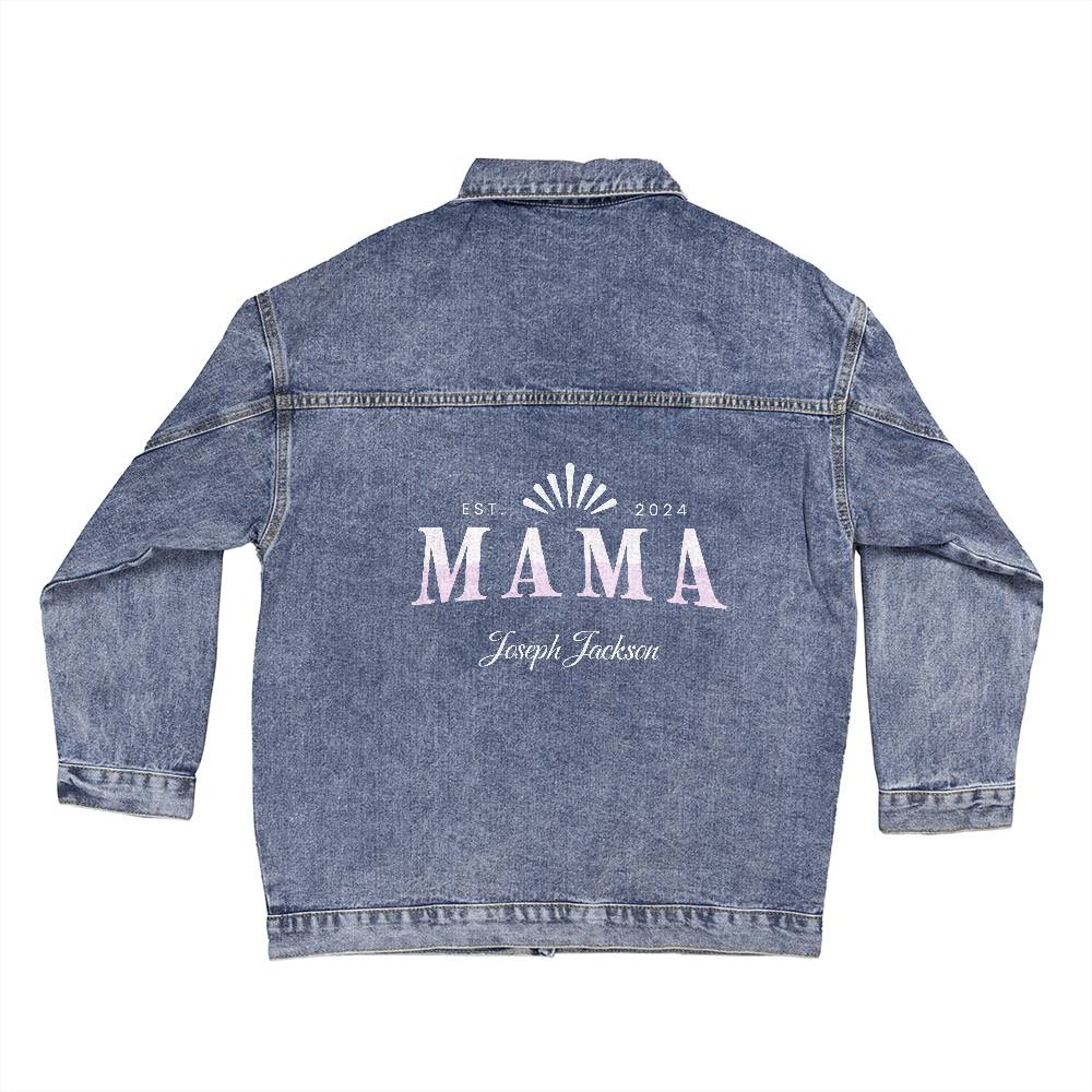 Custom Mama Denim Jacket, Personalized Mama Jacket, Mothers Day Denim Jacket, Oversized Custom Mama Monogram Jacket - Gathering Littles