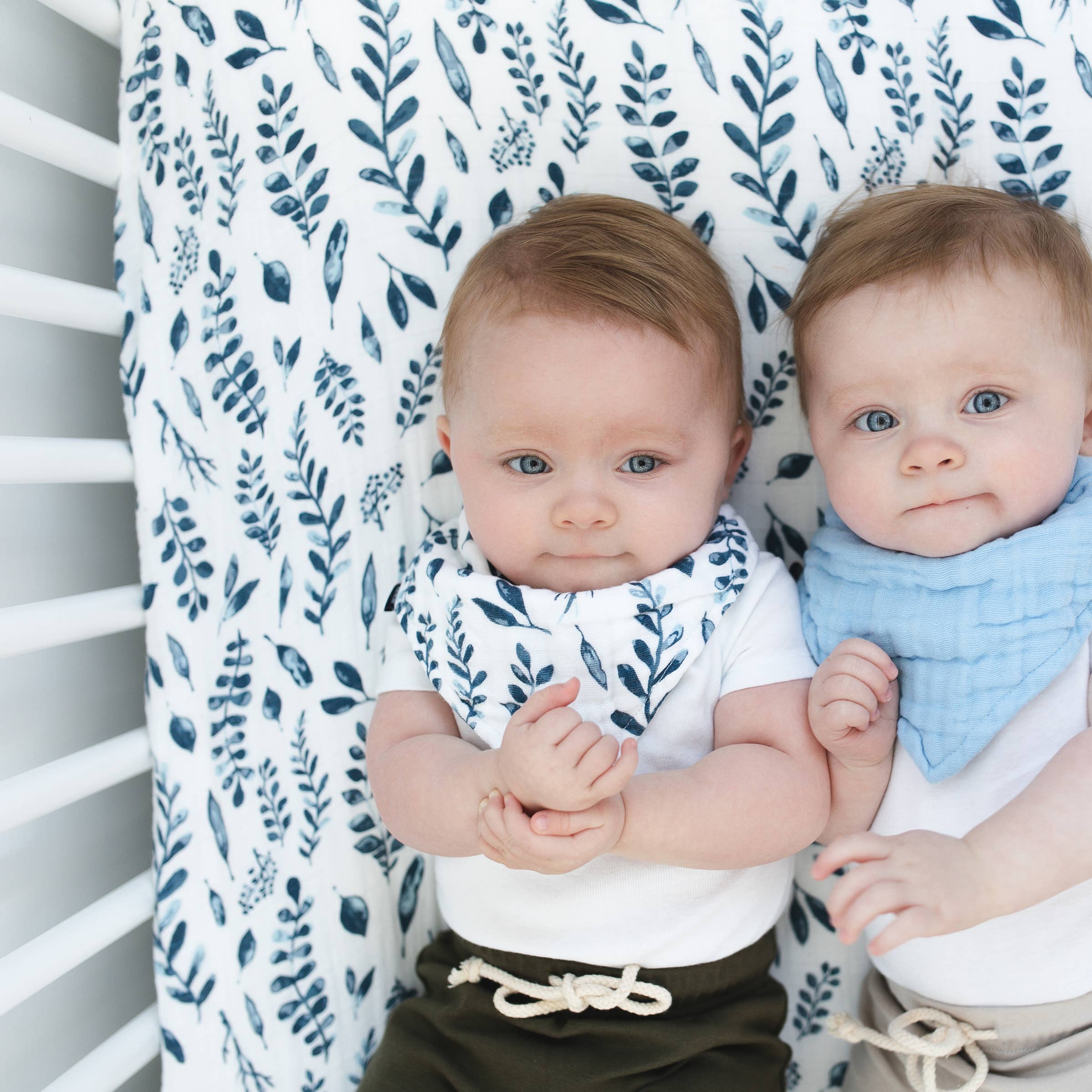 Blue Leaves Classic Muslin Crib Sheet