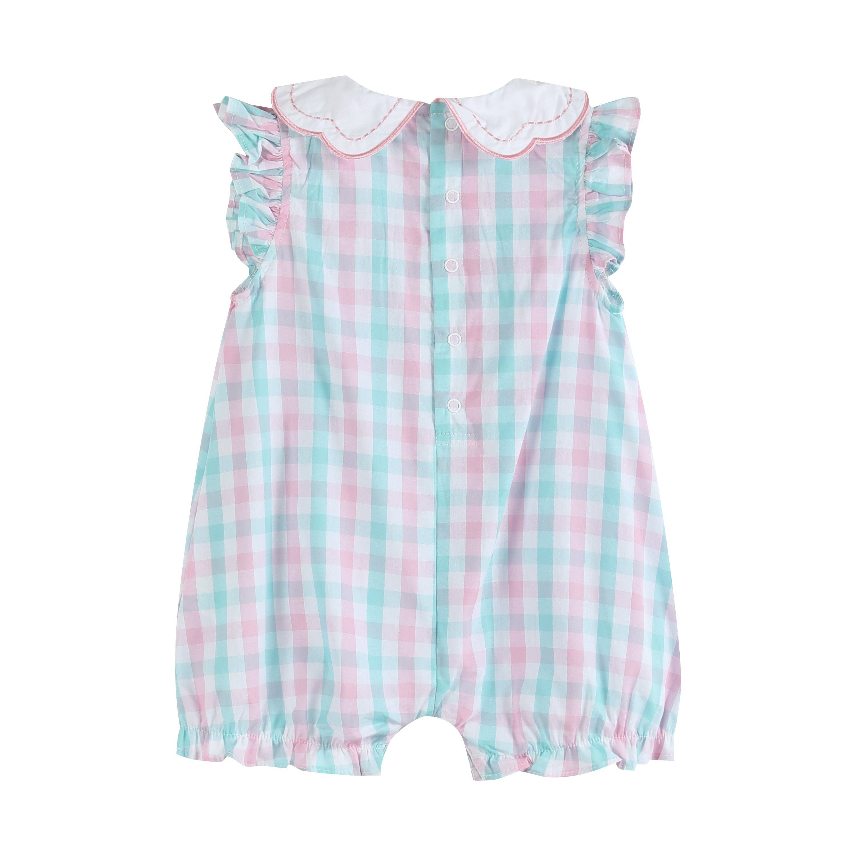 Pink and Aqua Gingham Collared Romper