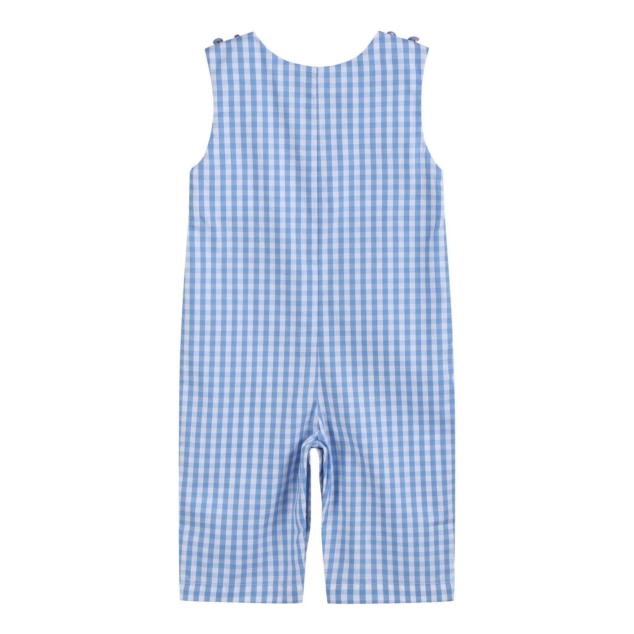 Blue Gingham Emergency Vehicles Smocked Overalls