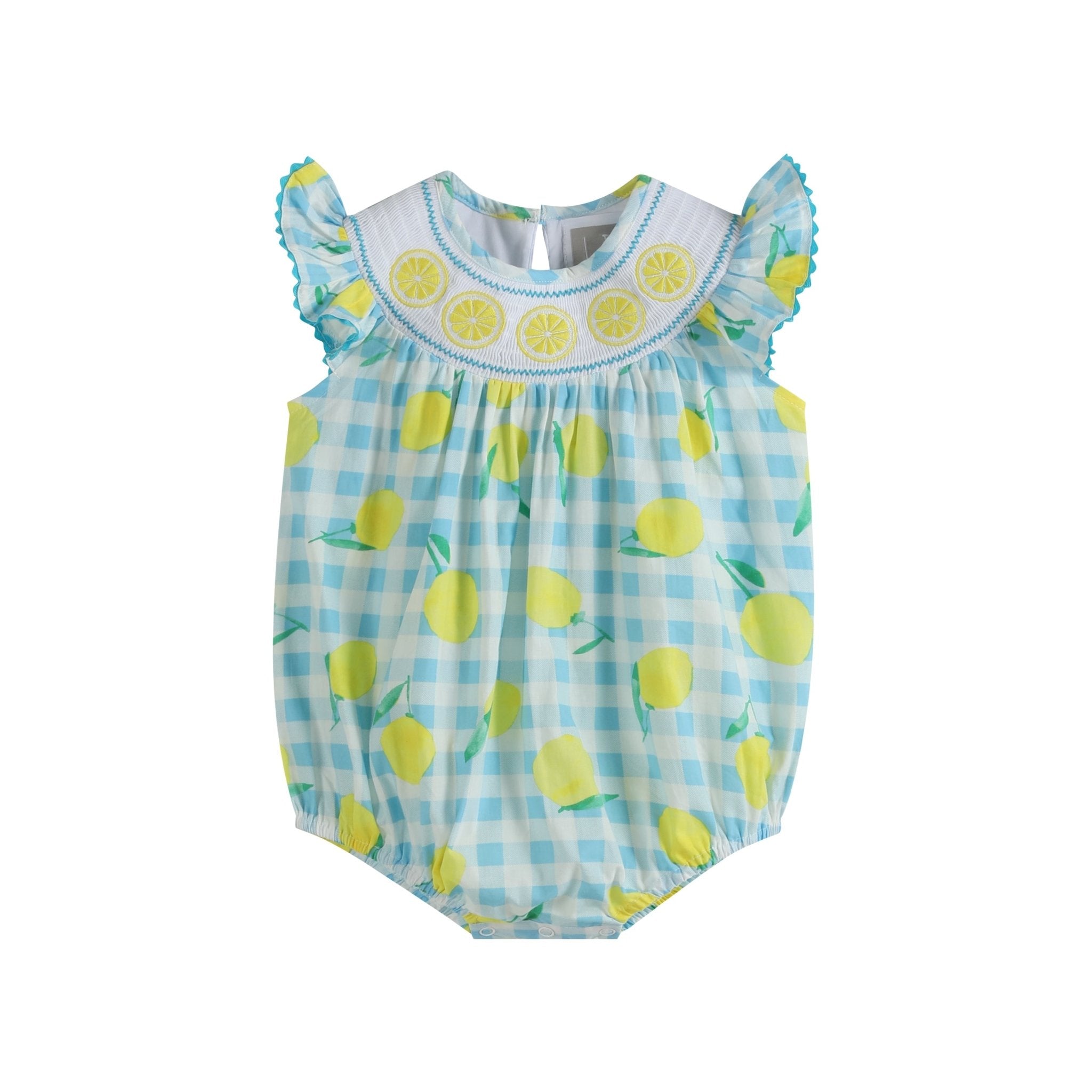 Blue Lemons Smocked Flutter-Sleeve Bubble Romper