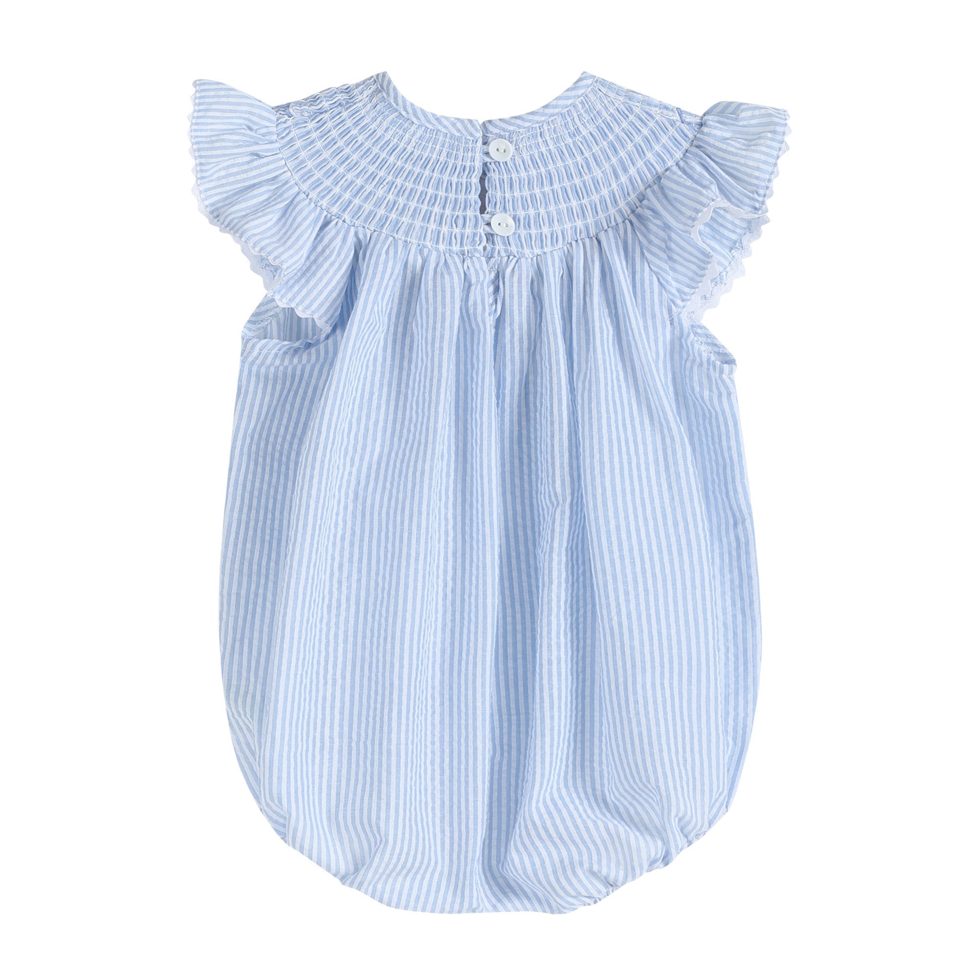 Blue Seersucker Bunny Smocked Flutter Romper