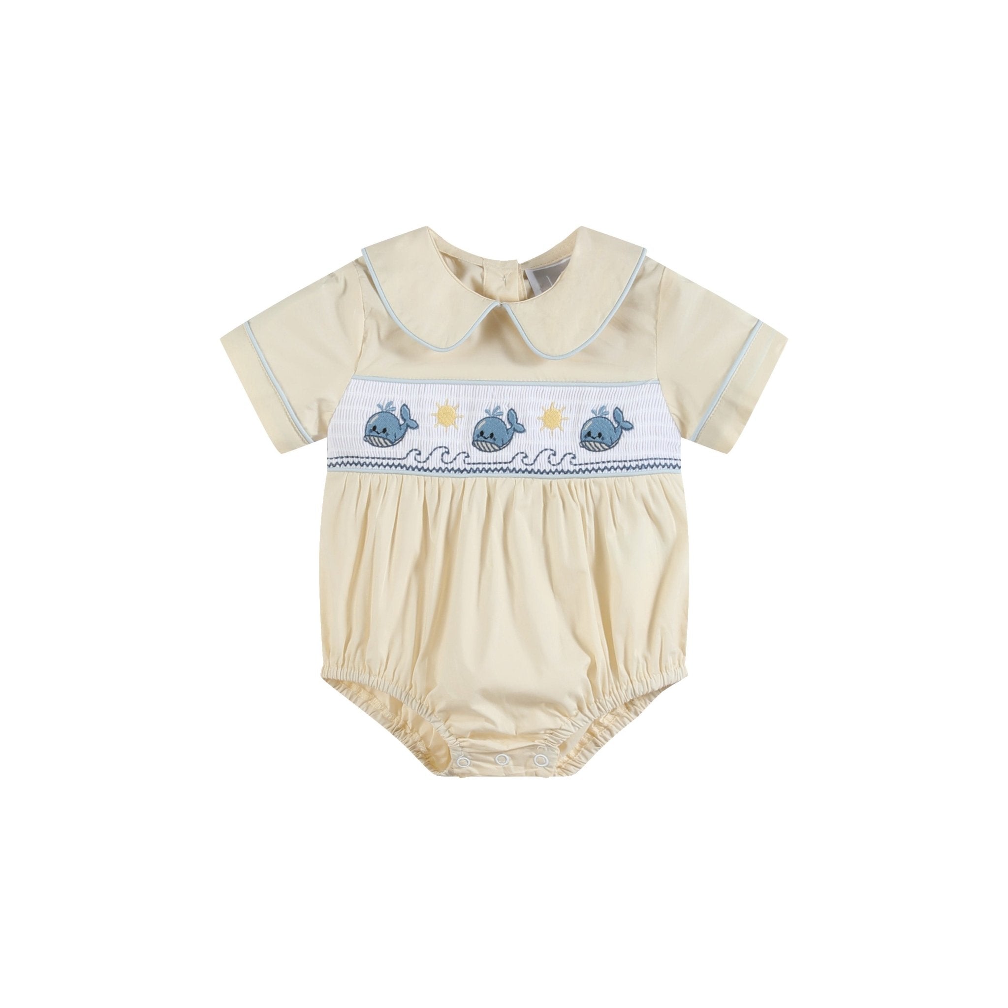 Buttercream Yellow Whale Smocked Collared Romper