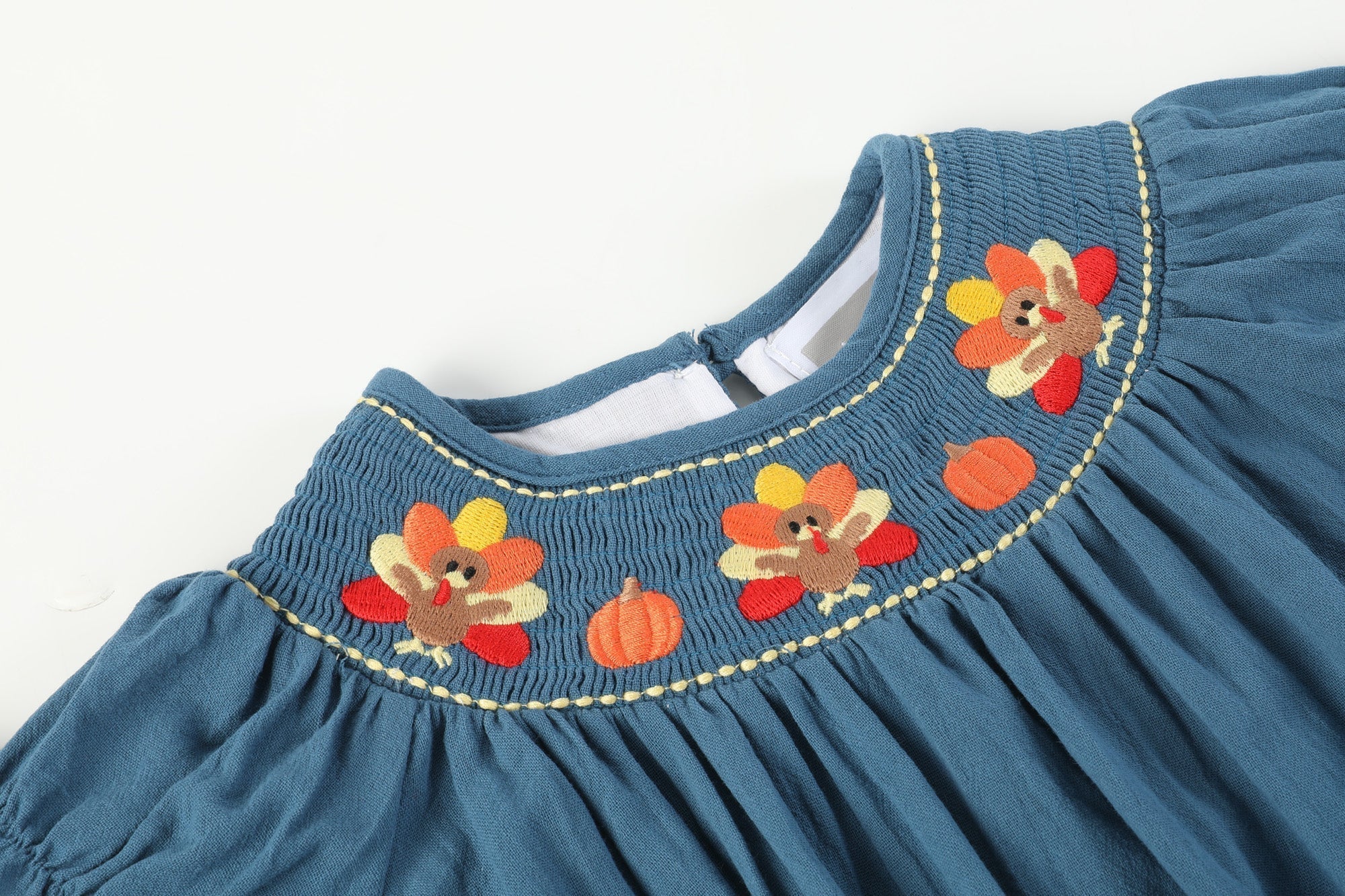 Cobalt Blue Turkey Smocked Bubble Romper