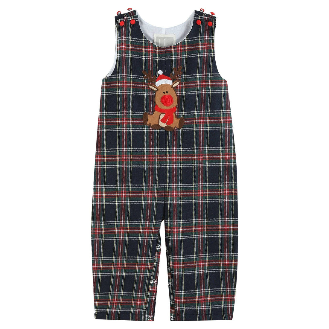 Baby Navy and Red Plaid Reindeer Overalls - Gathering Littles