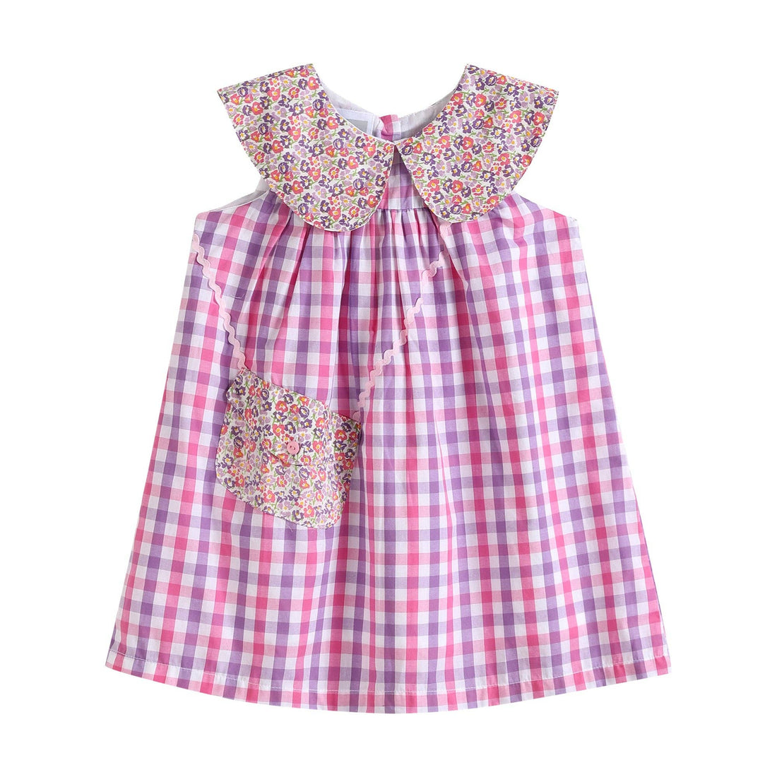 Baby Purple and Gingham Floral Purse Dress - Gathering Littles