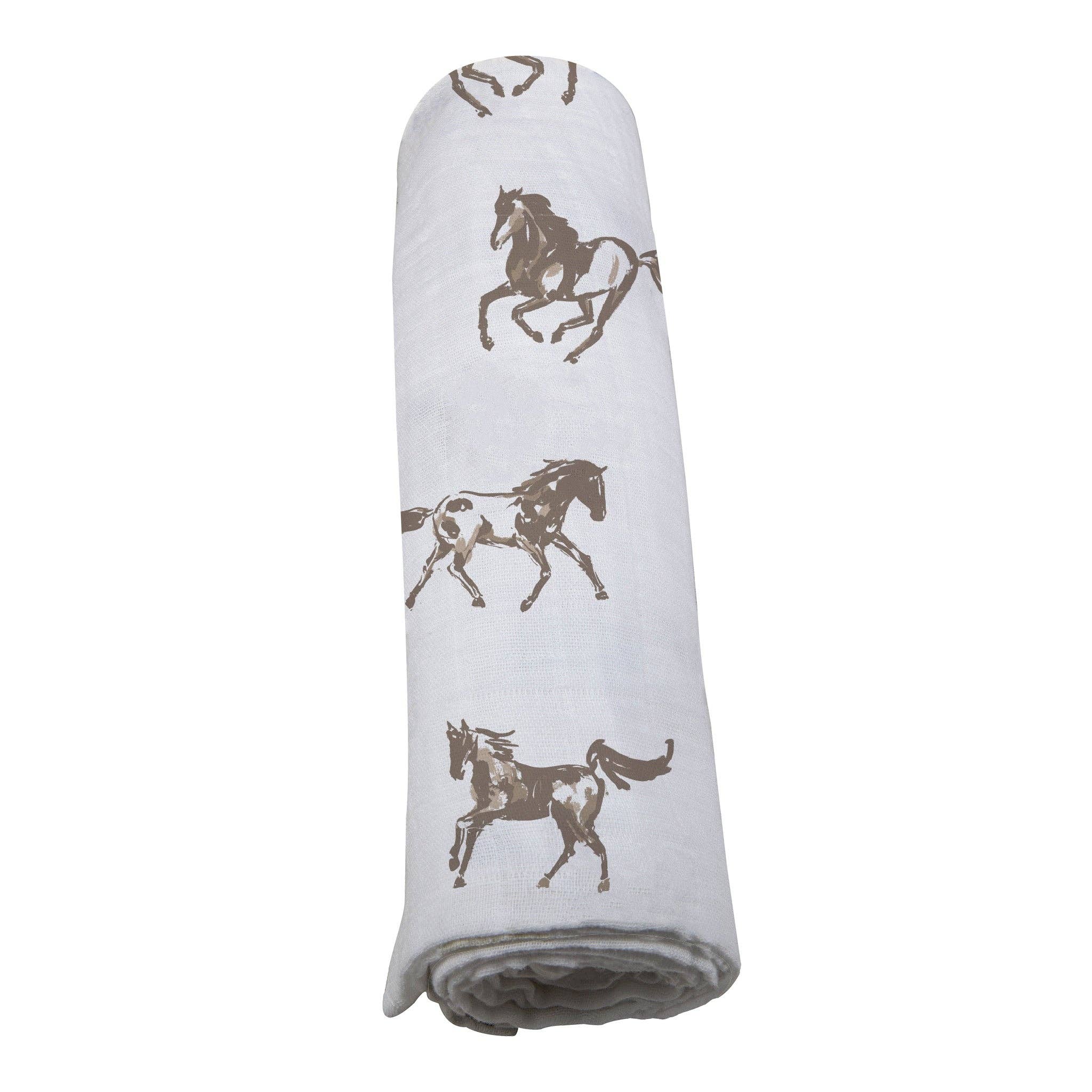 Galloping Horses Bamboo Baby Swaddle