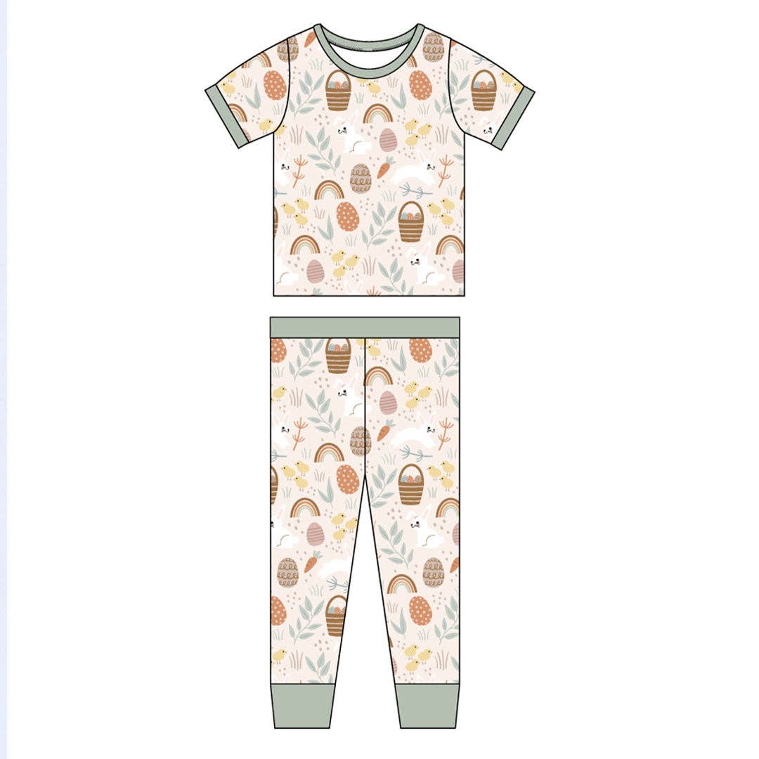 Hop To It Easter Bamboo Short Sleeve Kids Pajama Pants Set