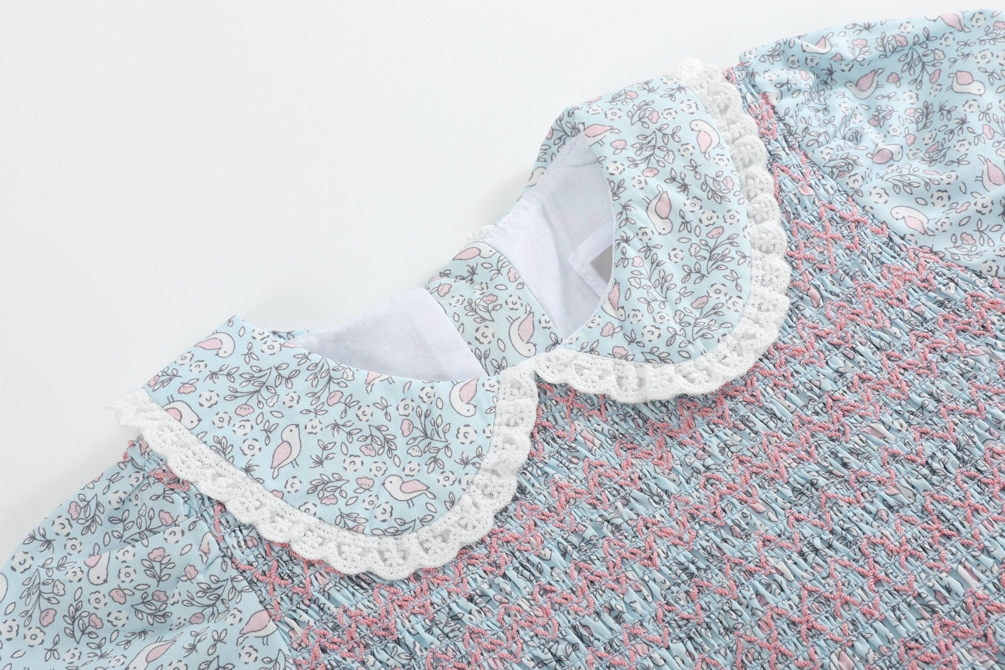 Floral Blue Dove Smocked Collared Dress