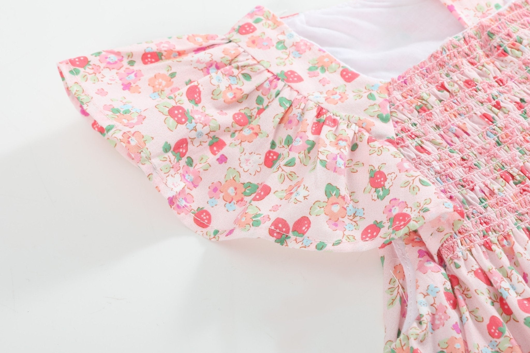 Floral Strawberry Smocked Flutter Dress