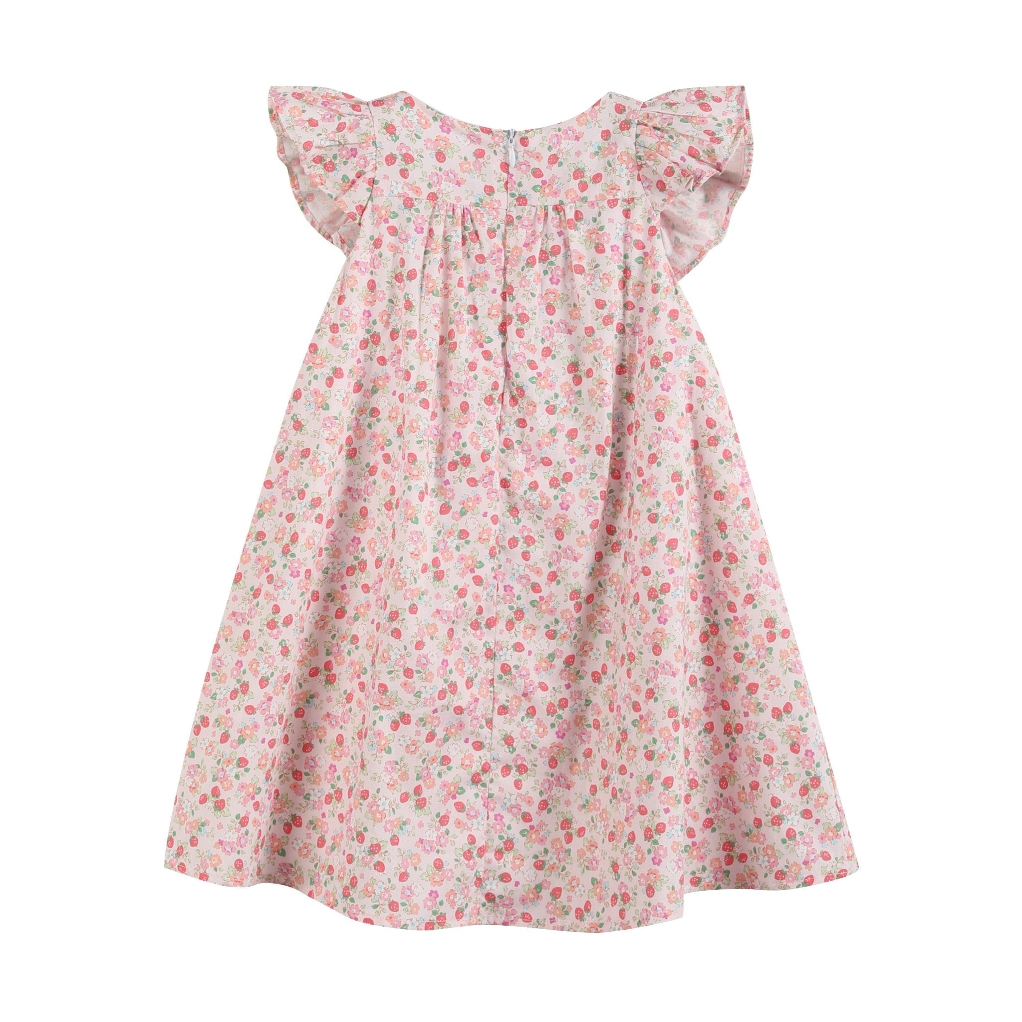 Floral Strawberry Smocked Flutter Dress