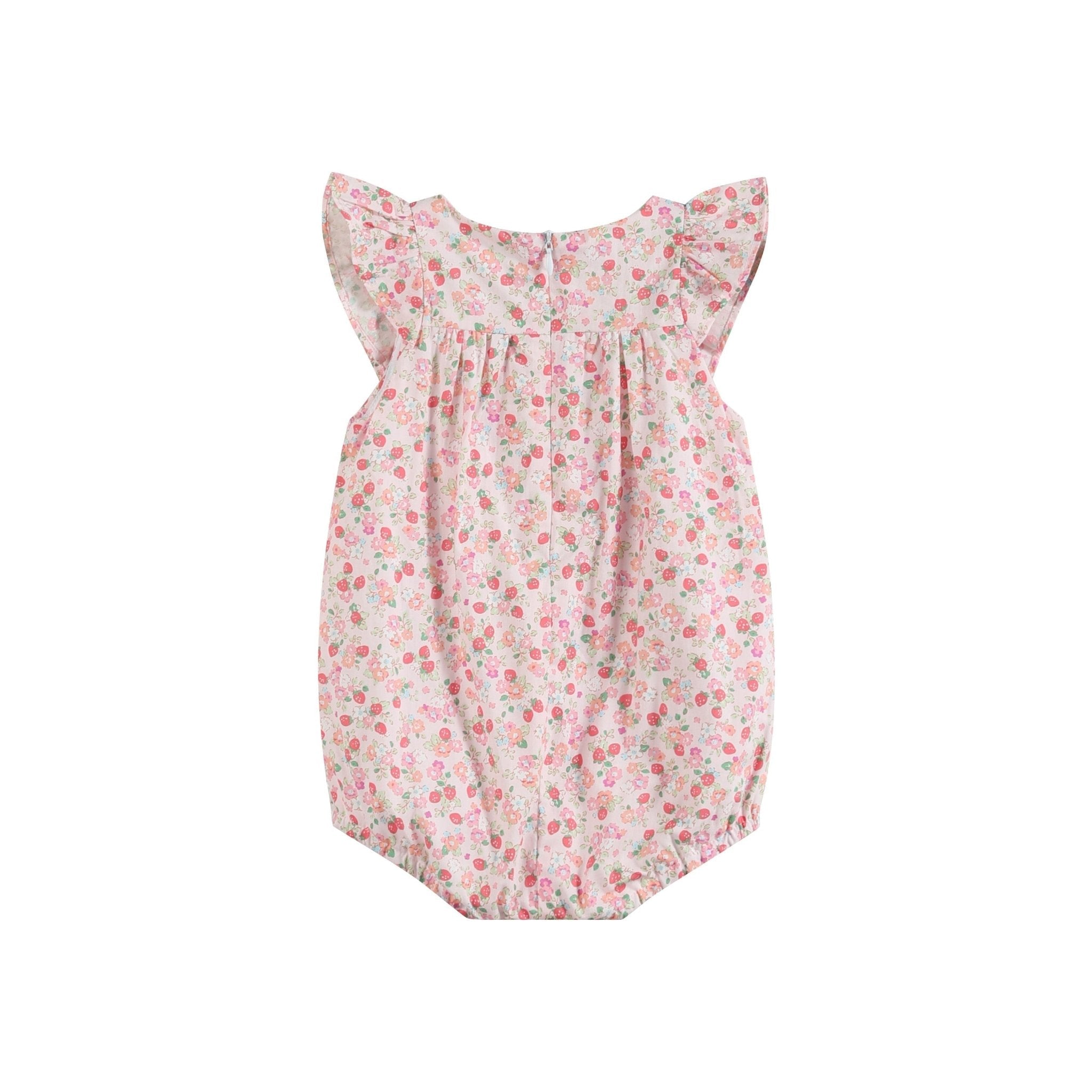 Floral Strawberry Smocked Flutter Romper