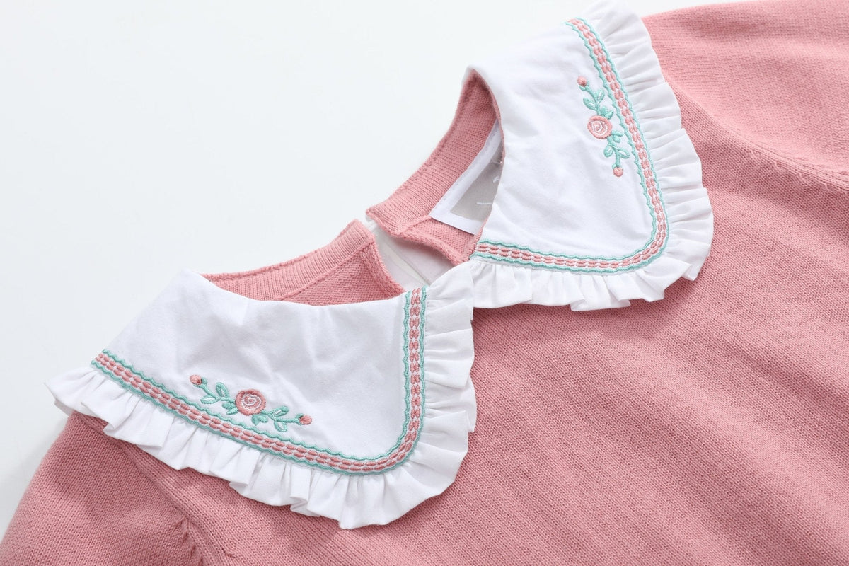 Heirloom Pink Roses Collared Sweater